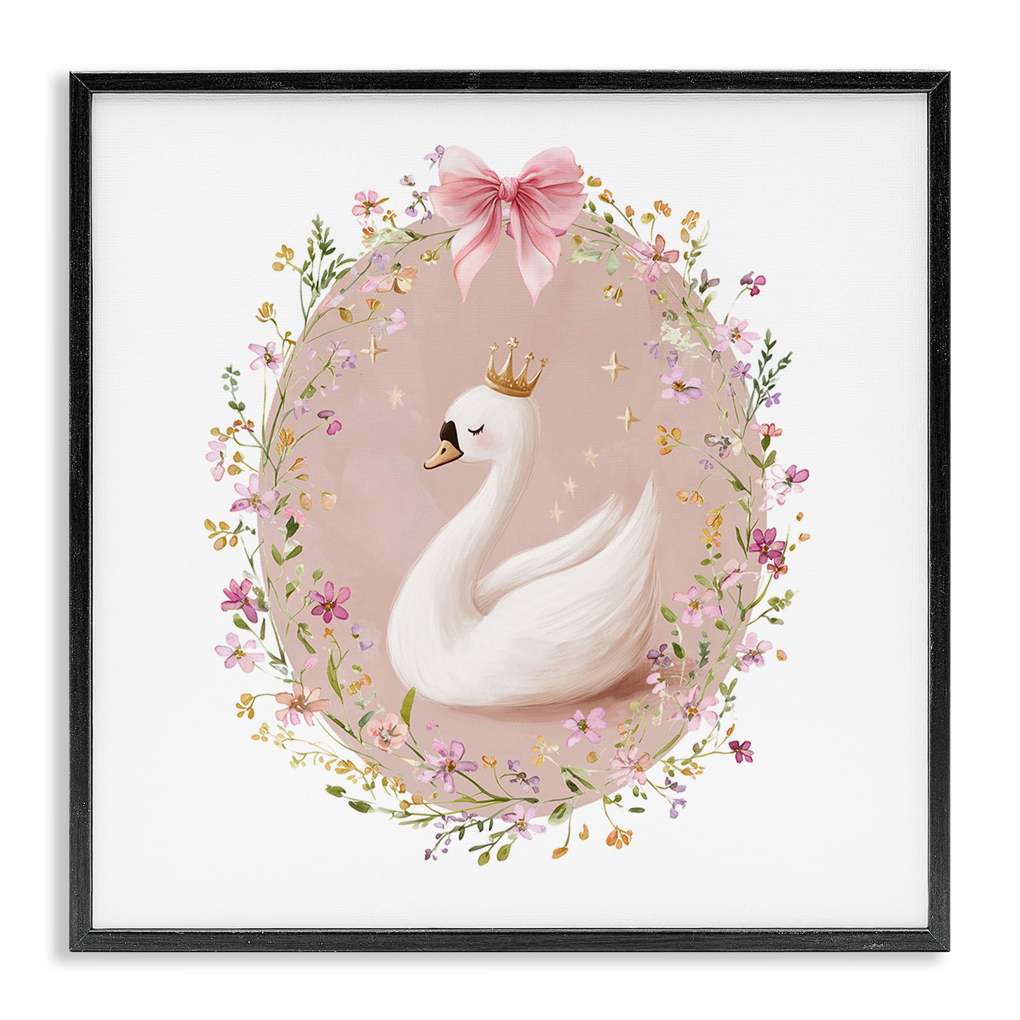 Stupell Industries Queen Swan with Florals Black Framed Giclee Art, design by Christine Simpson Art