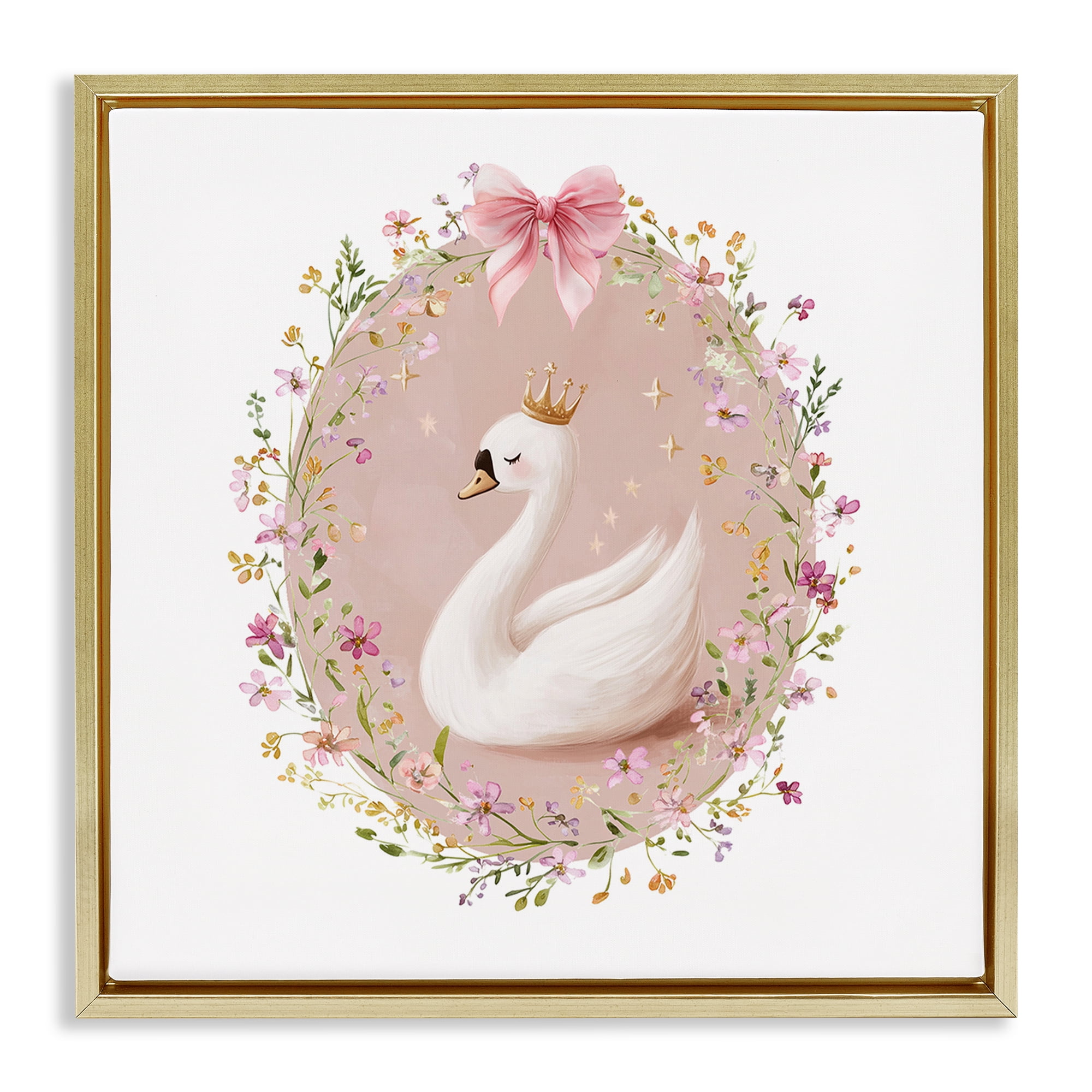 Stupell Industries Queen Swan with Florals Gold Framed Floater Canvas Wall Art, design by Christine Simpson Art