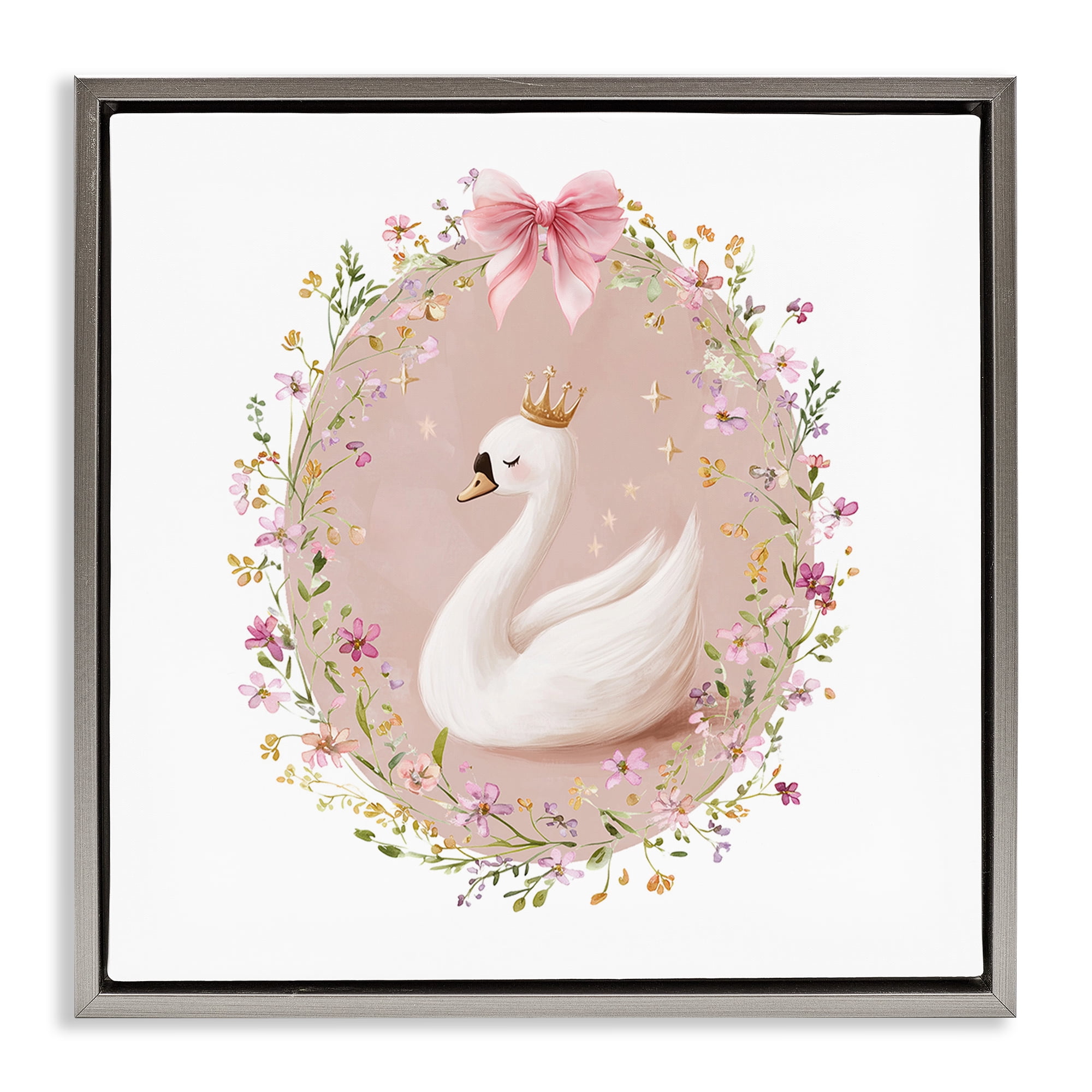 Stupell Industries Queen Swan with Florals Gray Framed Floater Canvas Wall Art, design by Christine Simpson Art