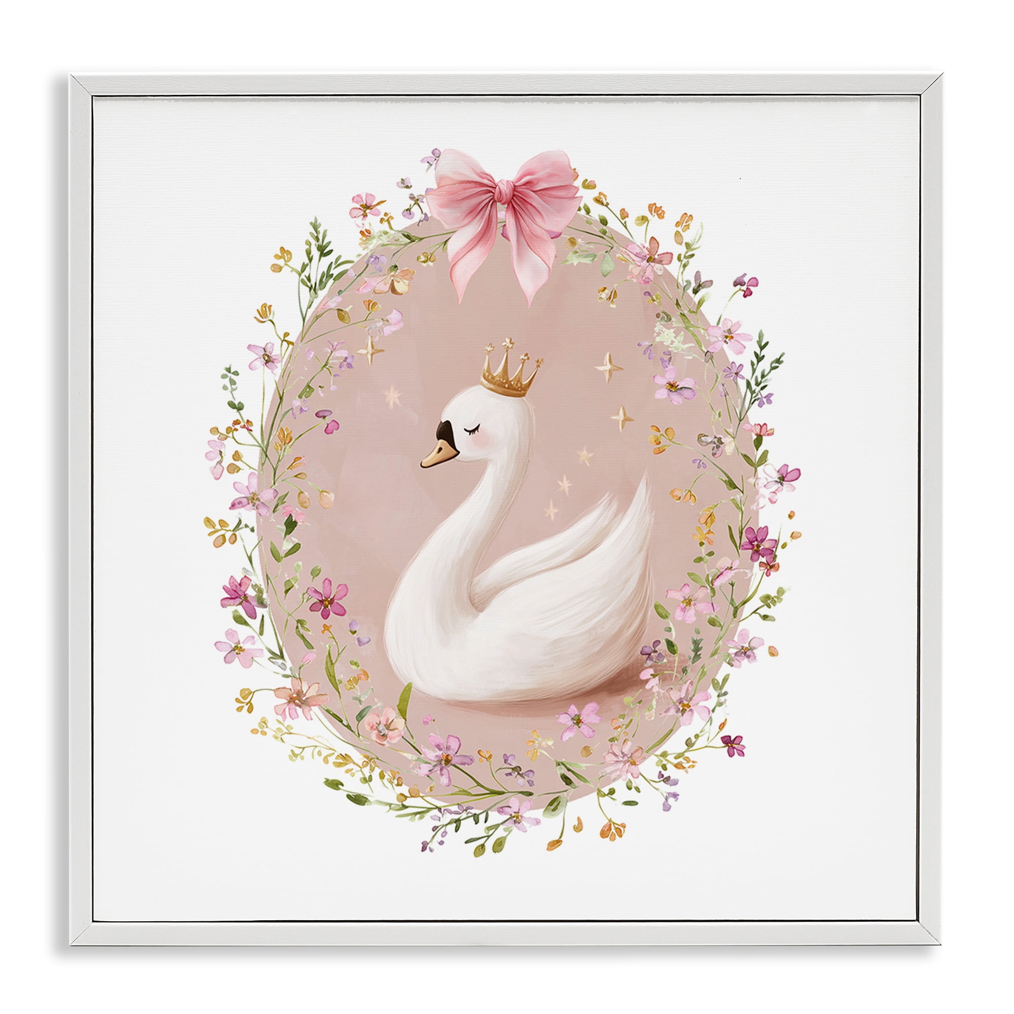 Stupell Industries Queen Swan with Florals White Framed Giclee Art, design by Christine Simpson Art