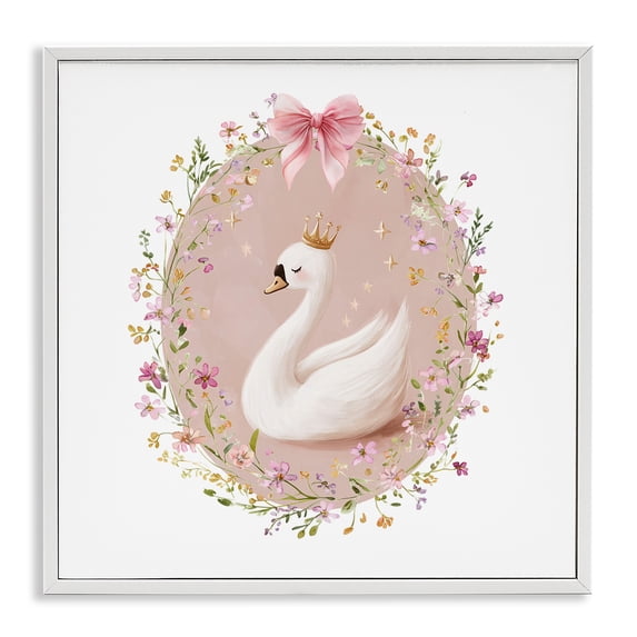 Stupell Industries Shabby Chic Queen Swan with Florals White Framed Giclee Art, 12 x 12, by Christine Simpson Art