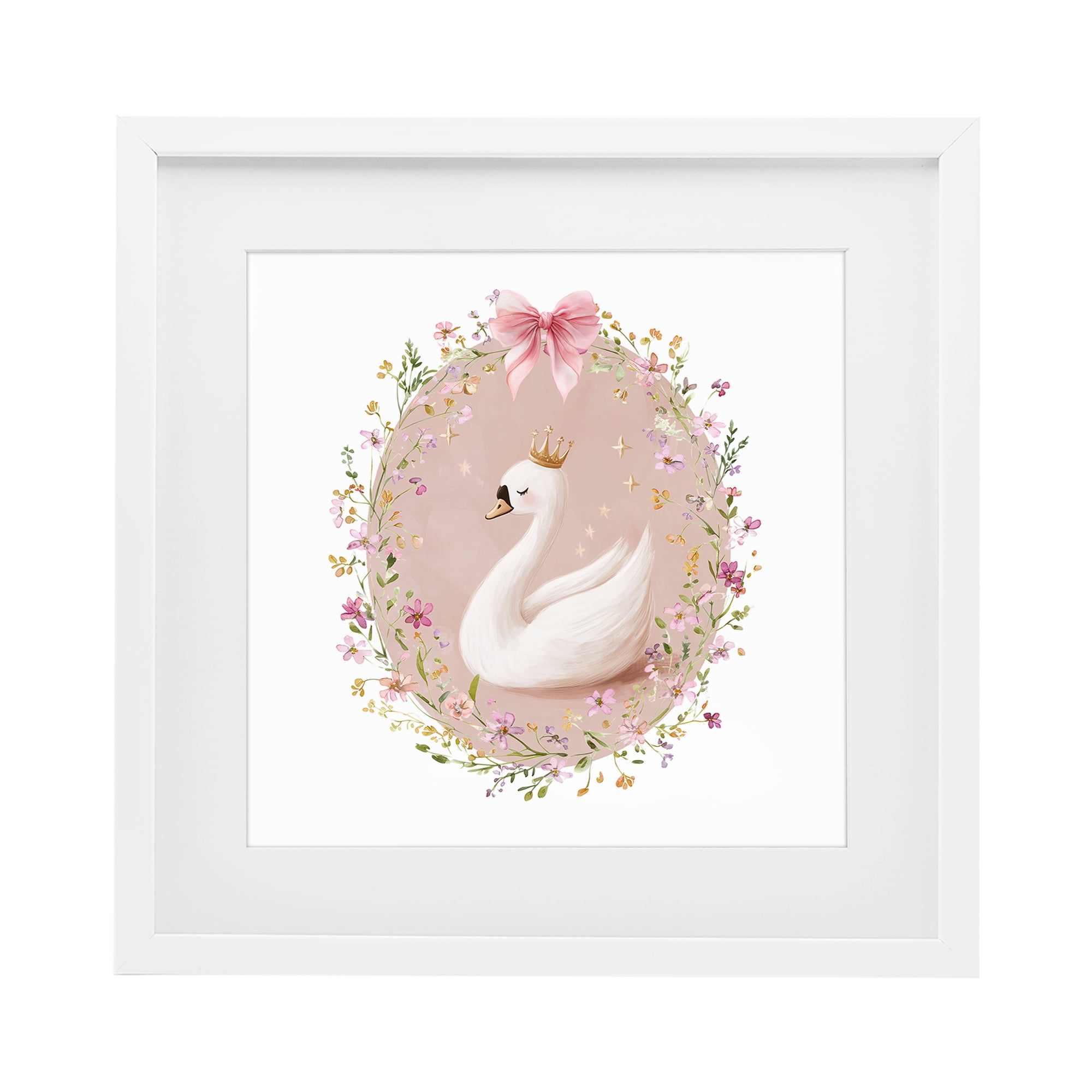 Stupell Industries Queen Swan with Florals White Framed Print Under Glass, design by Christine Simpson Art