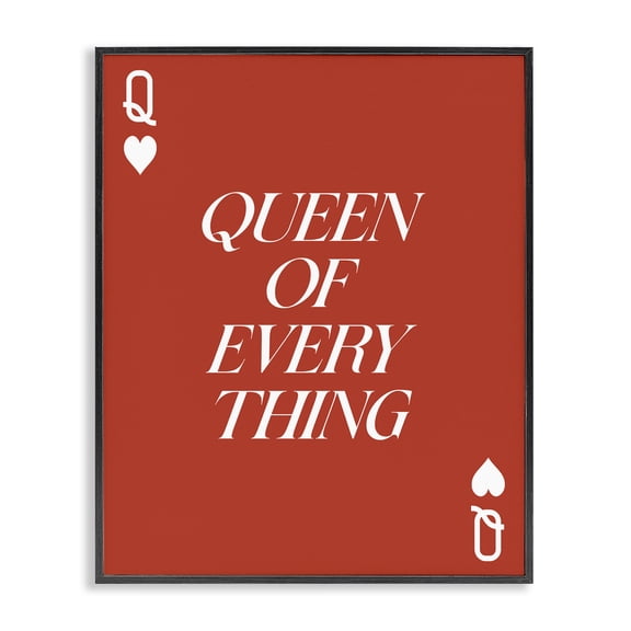 Stupell Industries Queen of Everything Card Quotes and Sayings Painting Black Framed Art Print Wall Art, 24 x 30