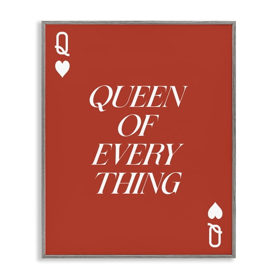 Stupell Industries Queen of Everything Card Quotes and Sayings Painting Gray Framed Art Print Wall Art, 24 x 30