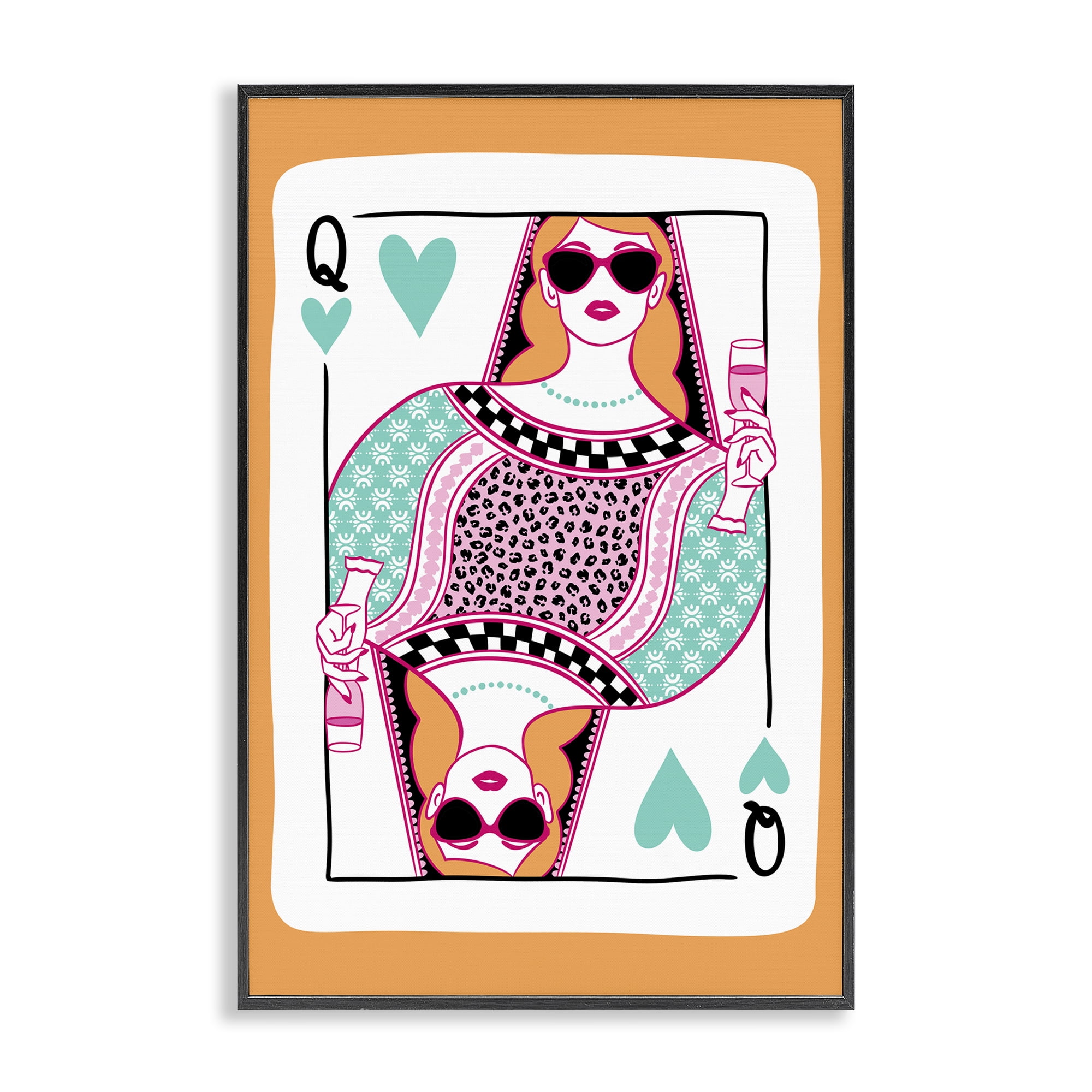 Stupell Industries Queen of Hearts & Drink Entertainment Painting Black Framed Art Print Wall Art, 12 x 18