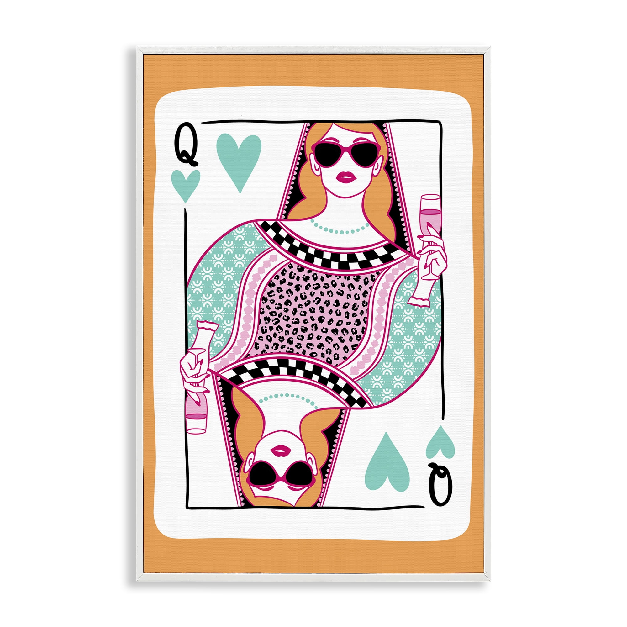 Stupell Industries Queen of Hearts & Drink Entertainment Painting White Framed Art Print Wall Art, 20 x 30