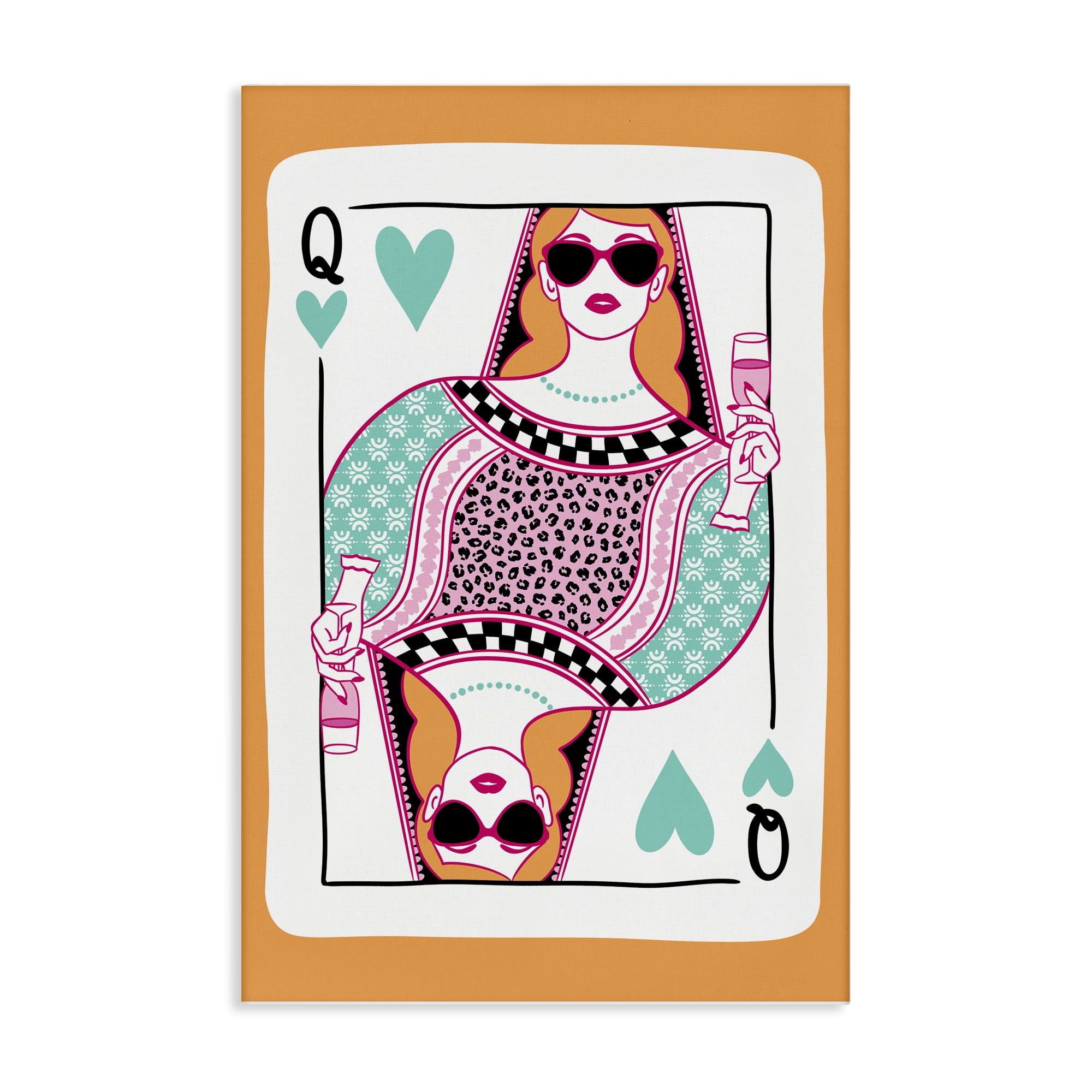 Stupell Industries Queen of Hearts & Drink Entertainment Painting Wrapped Canvas Art Print Wall Art, 16 x 24