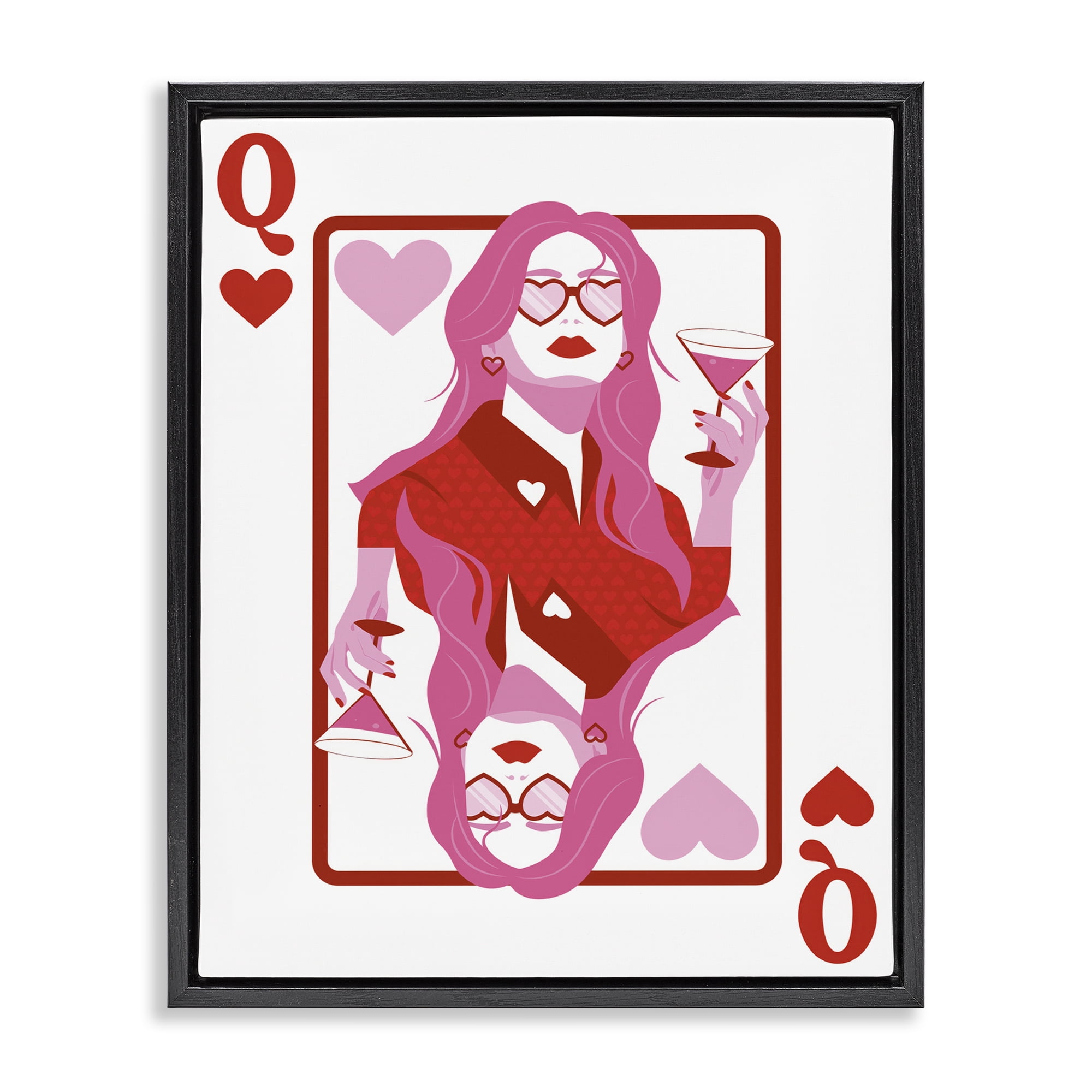 Stupell Industries Queen of Hearts Girl Entertainment Painting Black Floater Framed Canvas Art Print Wall Art, 17 x 21