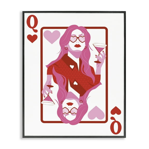 Stupell Industries Queen of Hearts Girl Entertainment Painting Black Framed Art Print Wall Art, 11 x 14