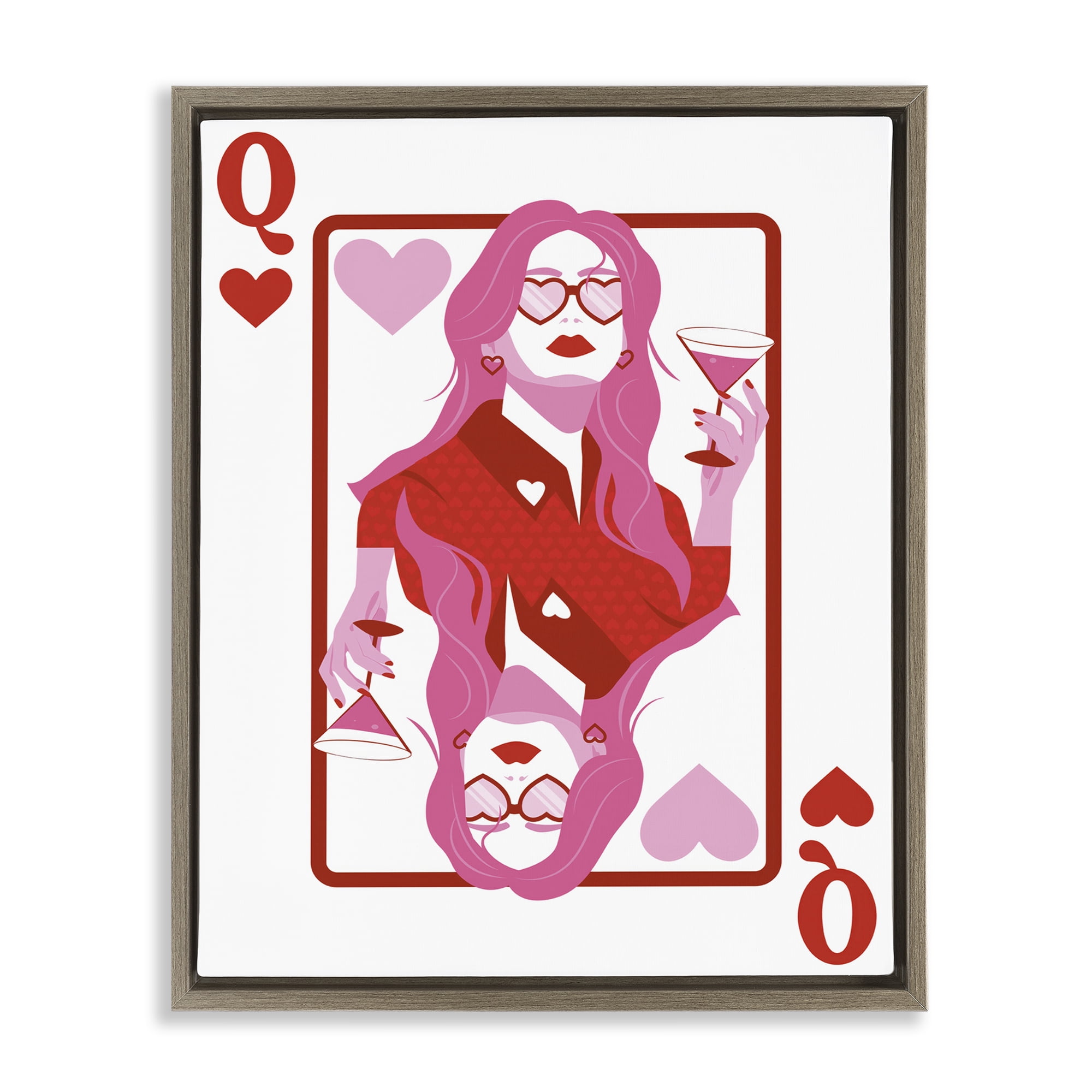 Stupell Industries Queen of Hearts Girl Entertainment Painting Brown Floater Framed Canvas Art Print Wall Art, 25 x 31