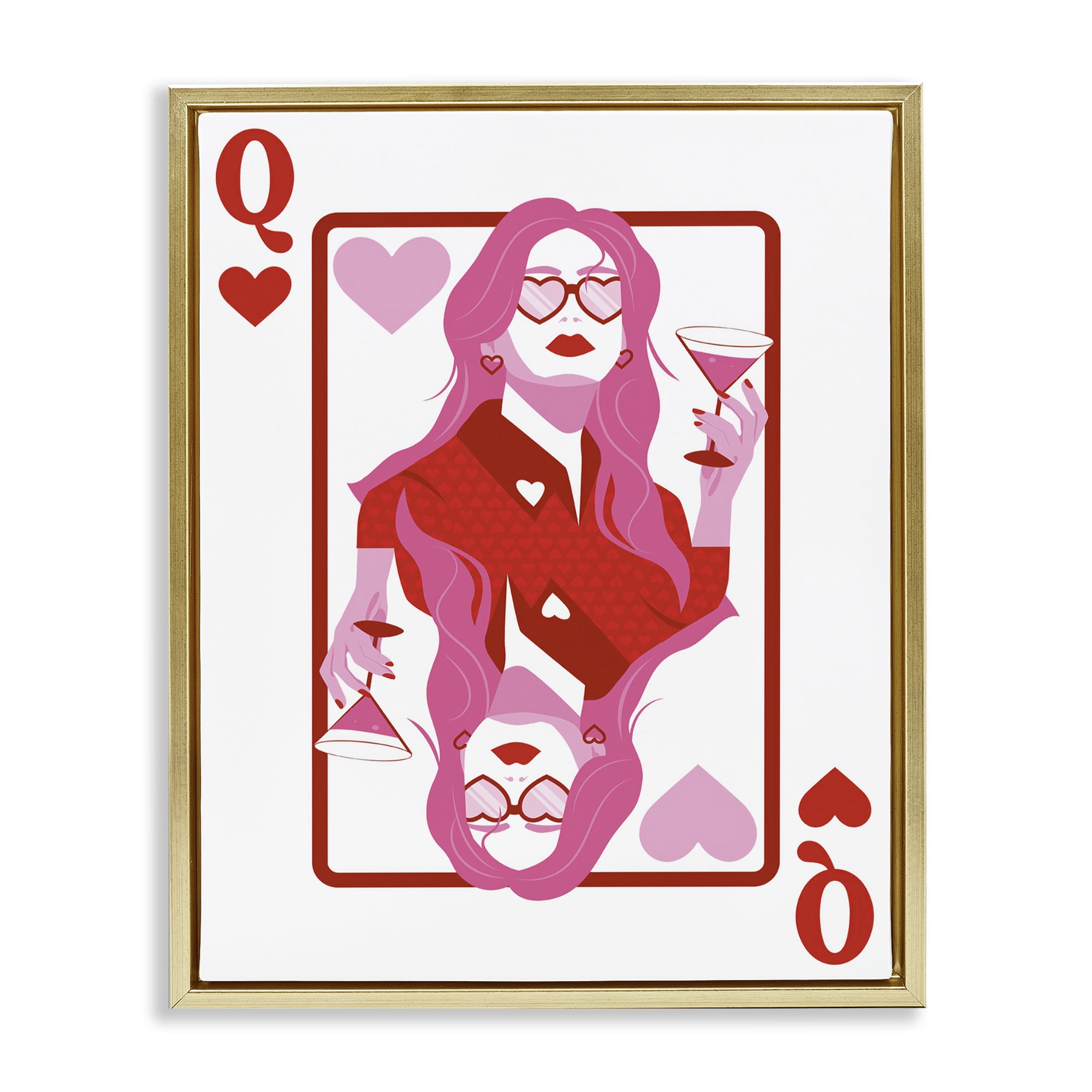 Stupell Industries Queen of Hearts Girl Entertainment Painting Gold Floater Framed Canvas Art Print Wall Art, 25 x 31