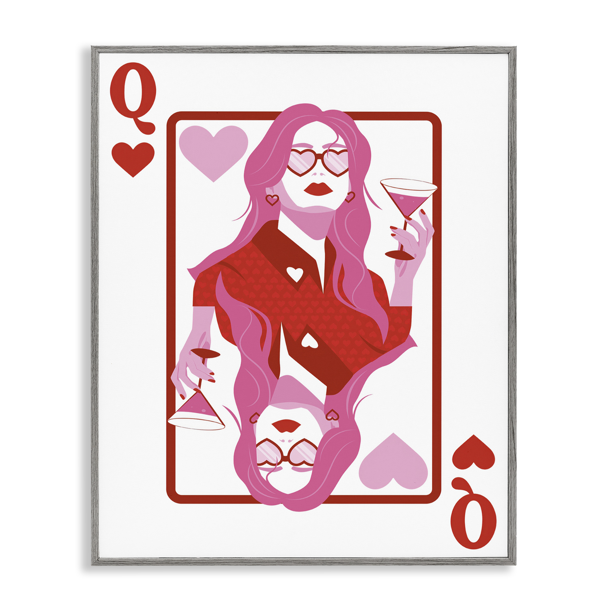 Stupell Industries Queen of Hearts Girl Entertainment Painting Gray Framed Art Print Wall Art, 16 x 20