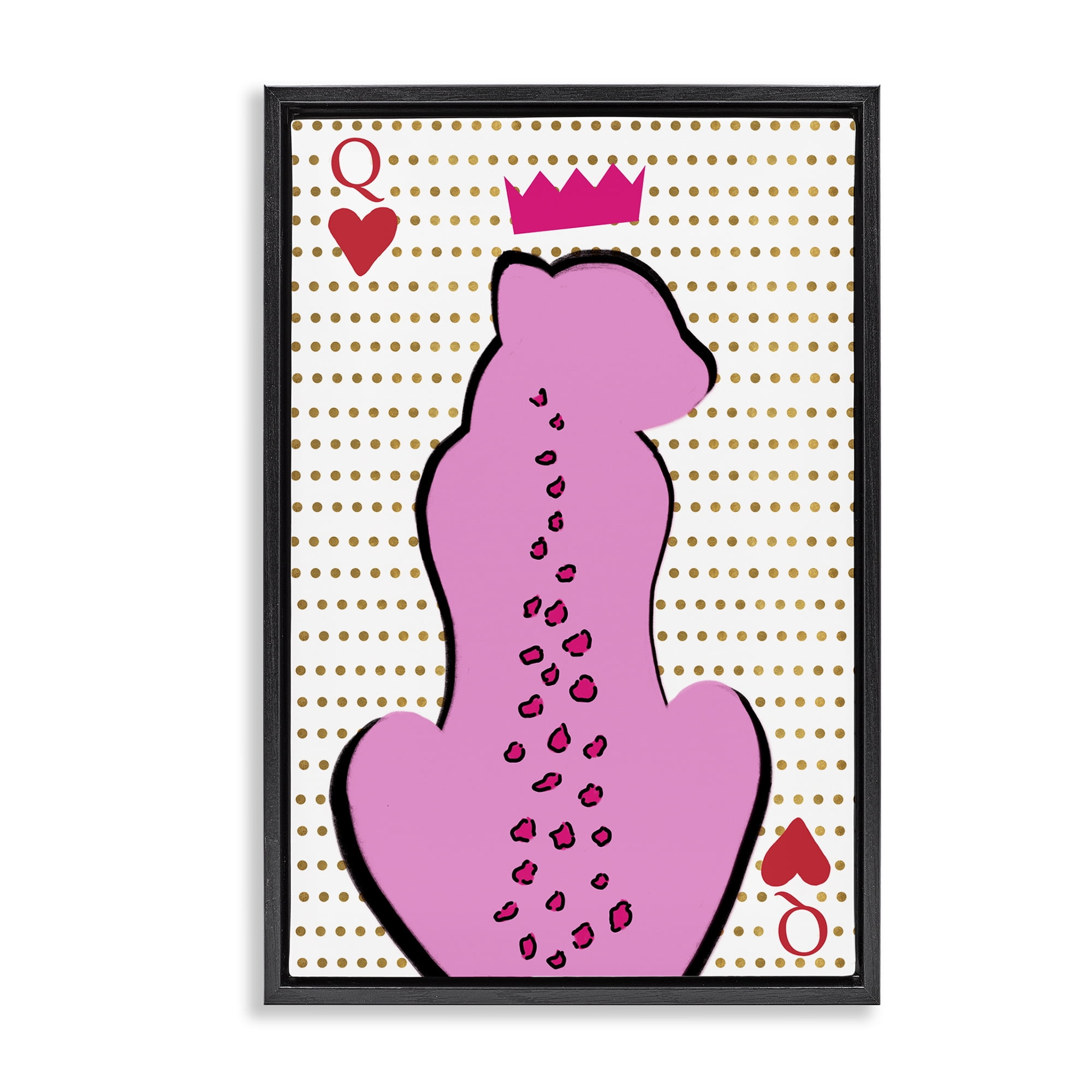 Stupell Industries Queen of Hearts Leopard Entertainment Painting Black Floater Framed Canvas Art Print Wall Art, 17 x 25