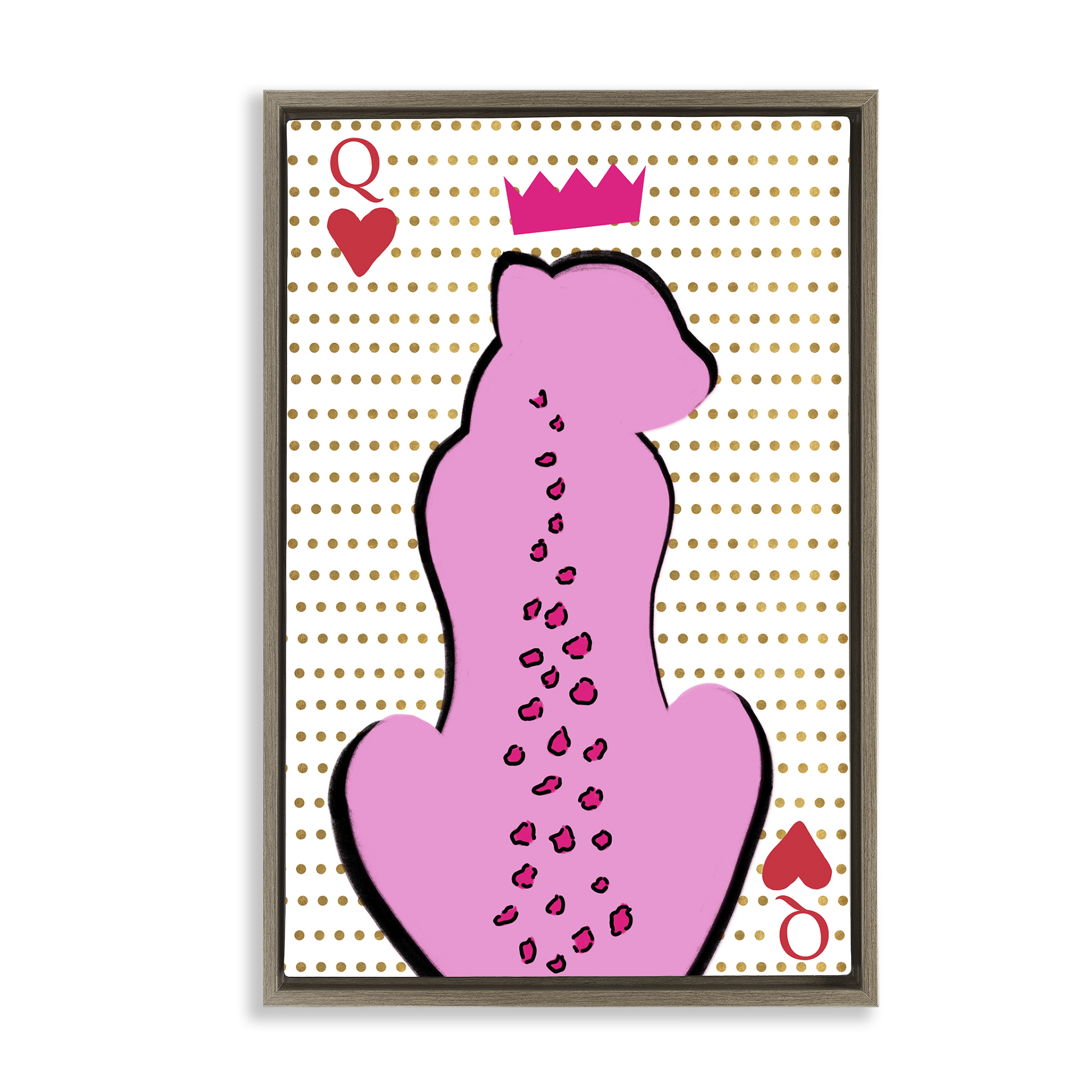 Stupell Industries Queen of Hearts Leopard Entertainment Painting Brown Floater Framed Canvas Art Print Wall Art, 17 x 25