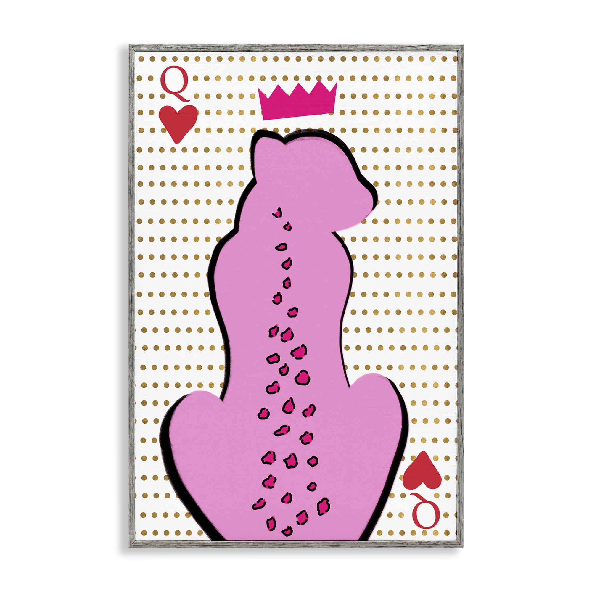 Stupell Industries Queen of Hearts Leopard Entertainment Painting Gray Framed Art Print Wall Art, 16 x 24