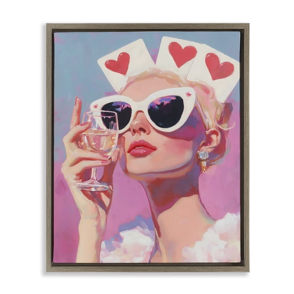Stupell Industries Contemporary Queen of Hearts Retro Glam Brown Floating Frame Canvas Art, 25 x 31, by The Prints Vibe