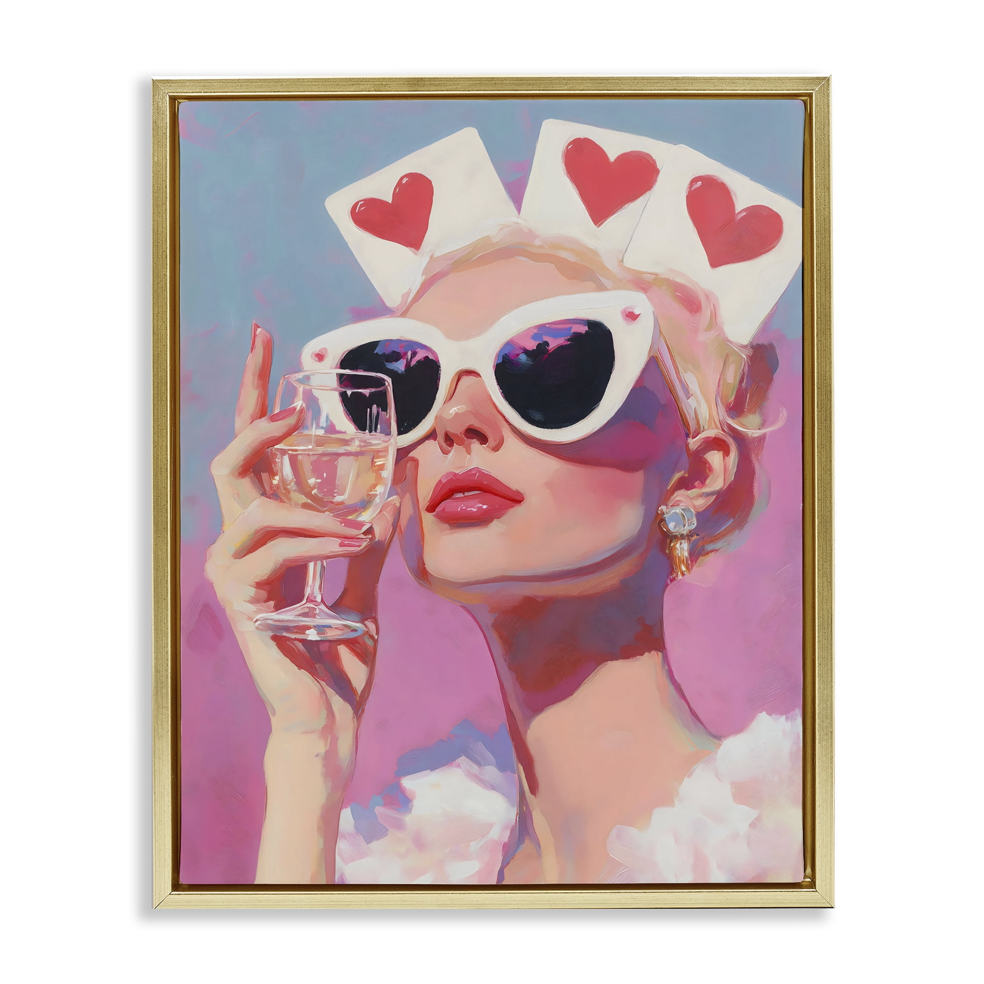 Stupell Industries Queen of Hearts Retro Glam Gold Framed Floater Canvas Wall Art, design by The Prints Vibe