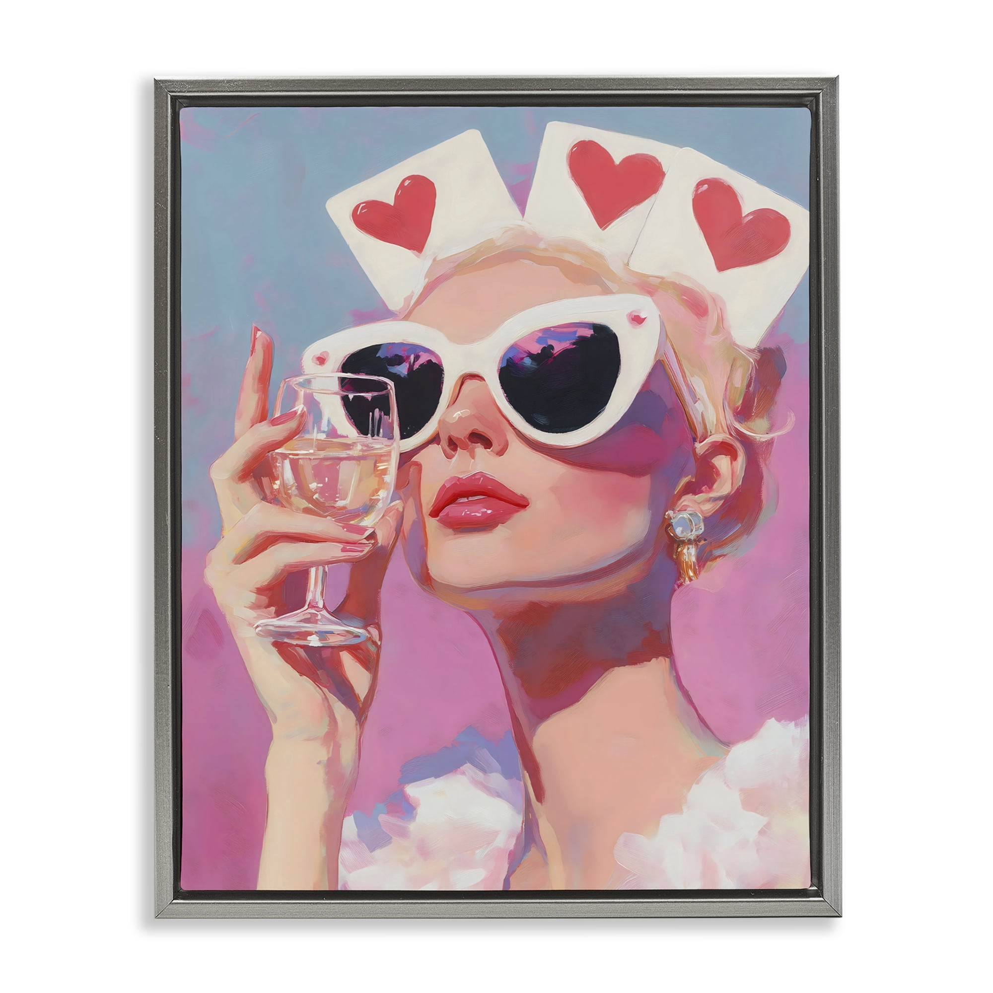 Stupell Industries Queen of Hearts Retro Glam Gray Framed Floater Canvas Wall Art, design by The Prints Vibe
