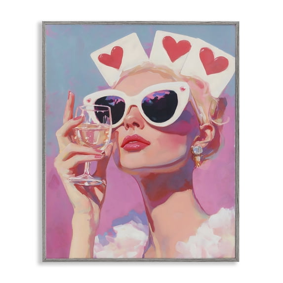 Stupell Industries Contemporary Queen of Hearts Retro Glam Gray Framed Giclee Art, 16 x 20, by The Prints Vibe