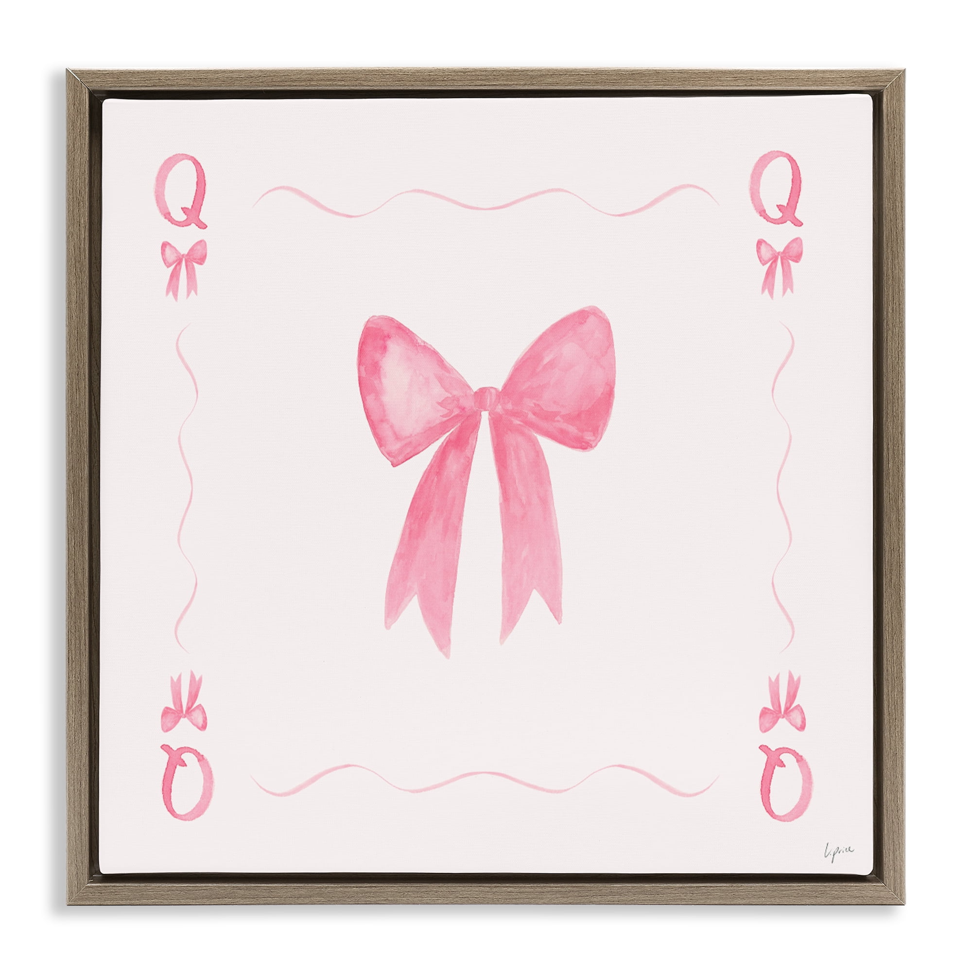 Stupell Industries Queen of Ribbons Card Brown Framed Floater Canvas Wall Art, design by Lucille Price