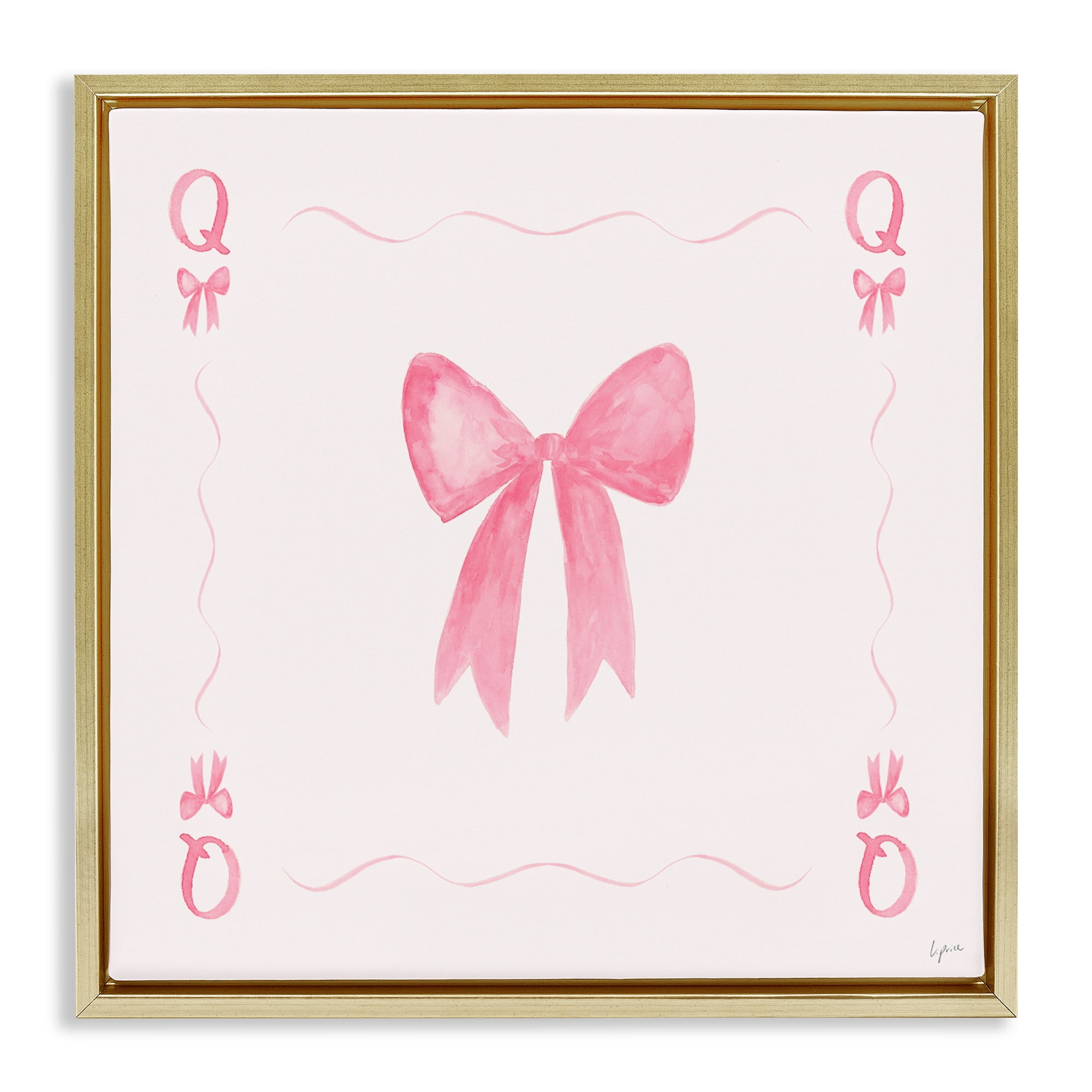 Stupell Industries Queen of Ribbons Card Gold Framed Floater Canvas Wall Art, design by Lucille Price