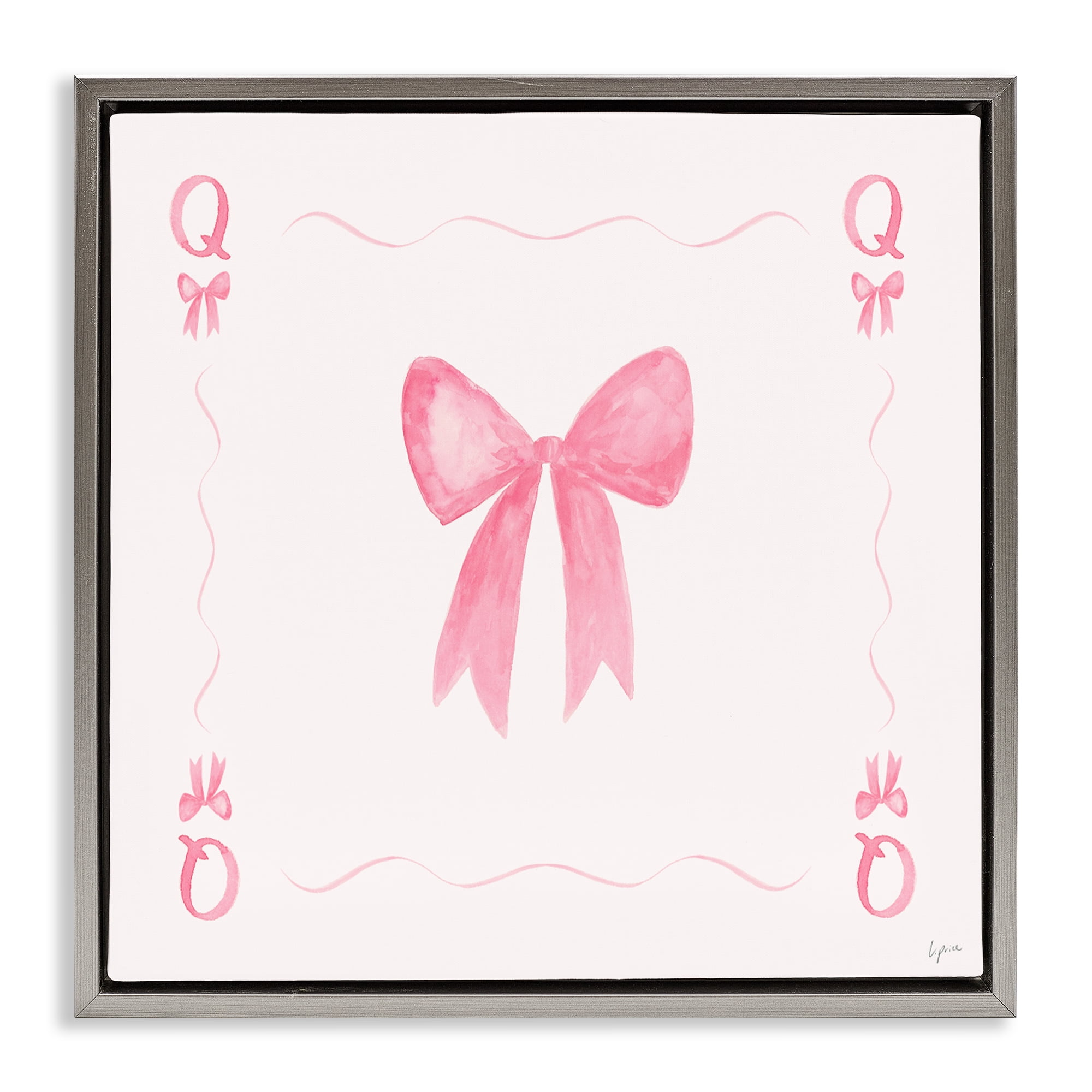 Stupell Industries Queen of Ribbons Card Gray Framed Floater Canvas Wall Art, design by Lucille Price