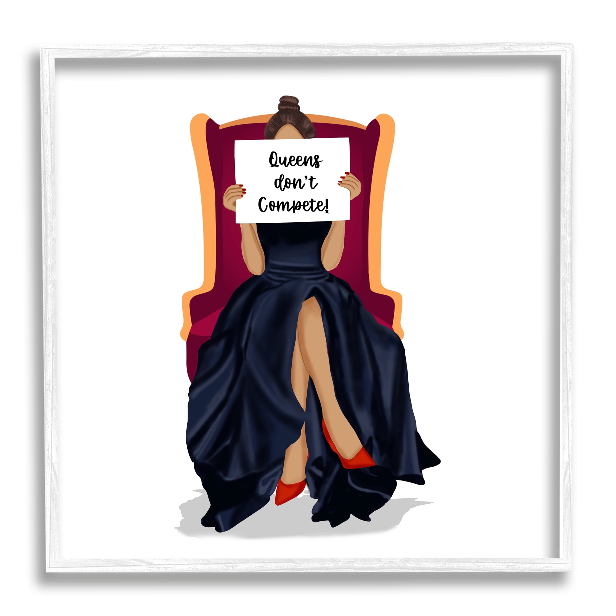 Stupell Industries Queens Don't Compete Phrase Abstract Painting White Framed Art Print Wall Art, 17 x 17
