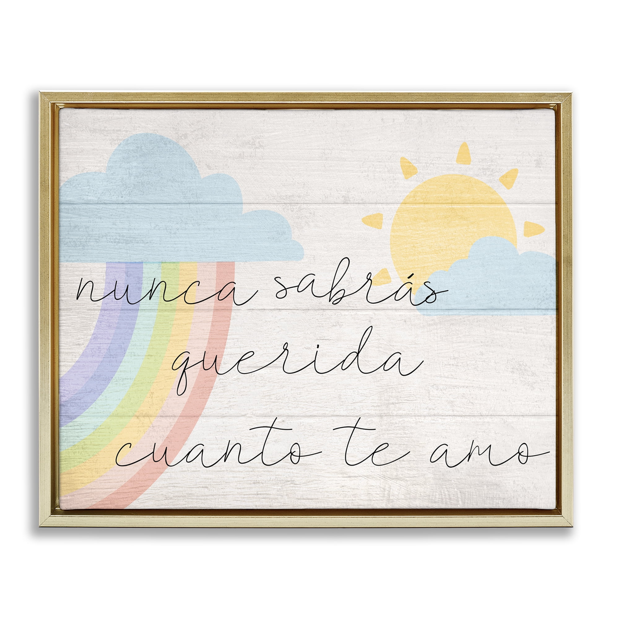 Stupell Industries Querida Cuanto te Amo Inspirational Quotes & Sayings Painting Gold Floater Framed Art Print Wall Art, 21 x 17