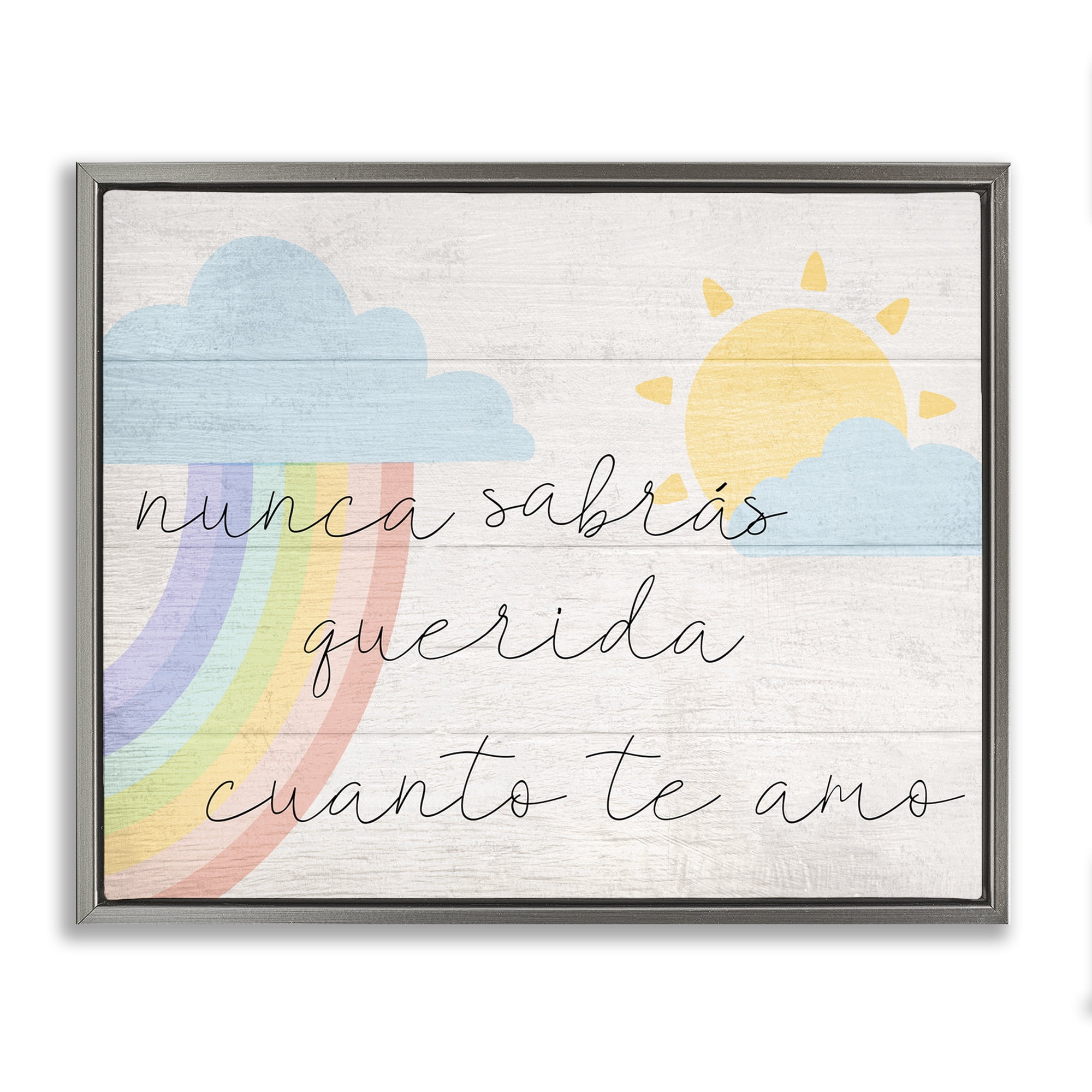 Stupell Industries Querida Cuanto te Amo Inspirational Quotes & Sayings Painting Gray Floater Framed Art Print Wall Art, 21 x 17