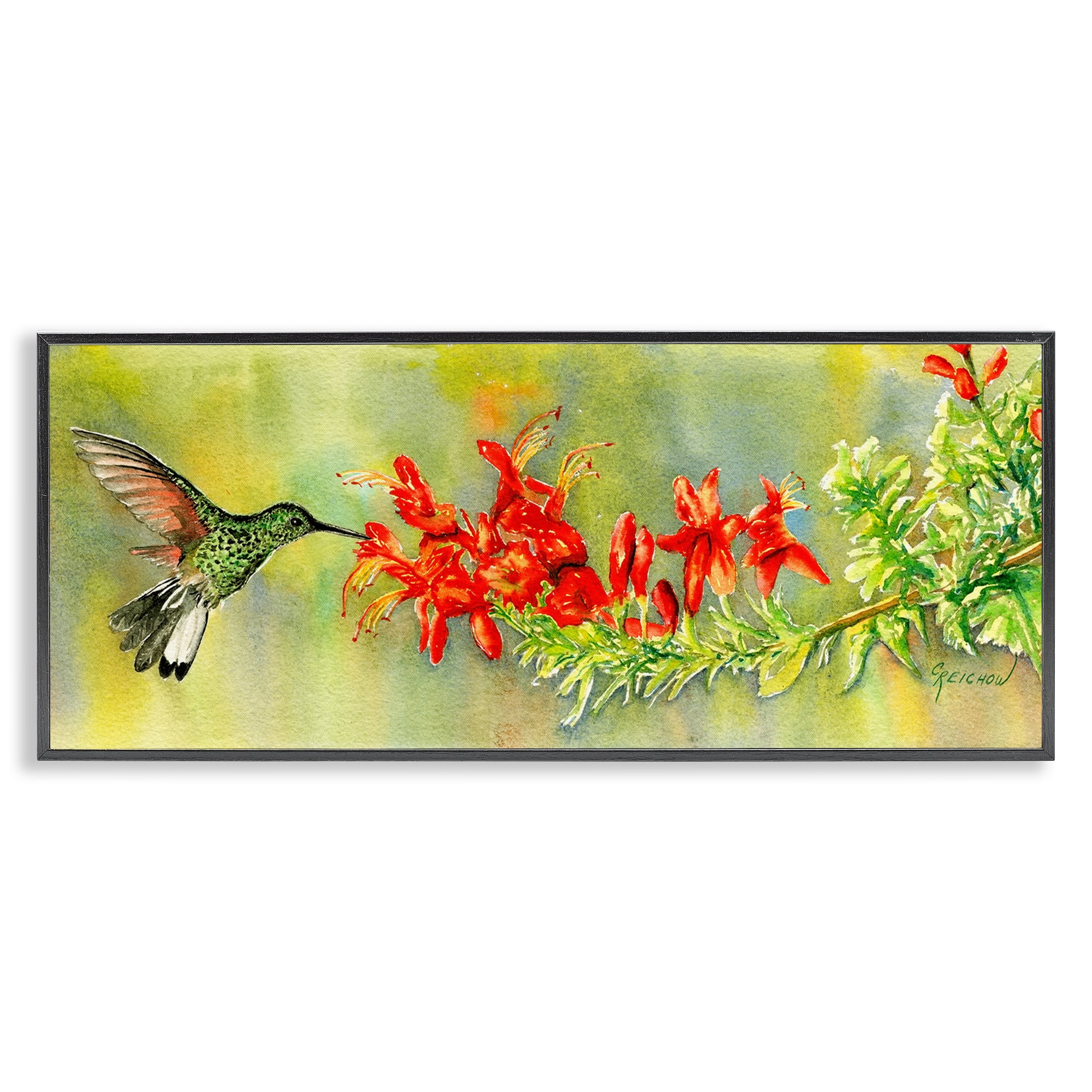 Stupell Industries Quick Sip Hummingbird Animals & Insects Painting Black Framed Art Print Wall Art, 24 x 10