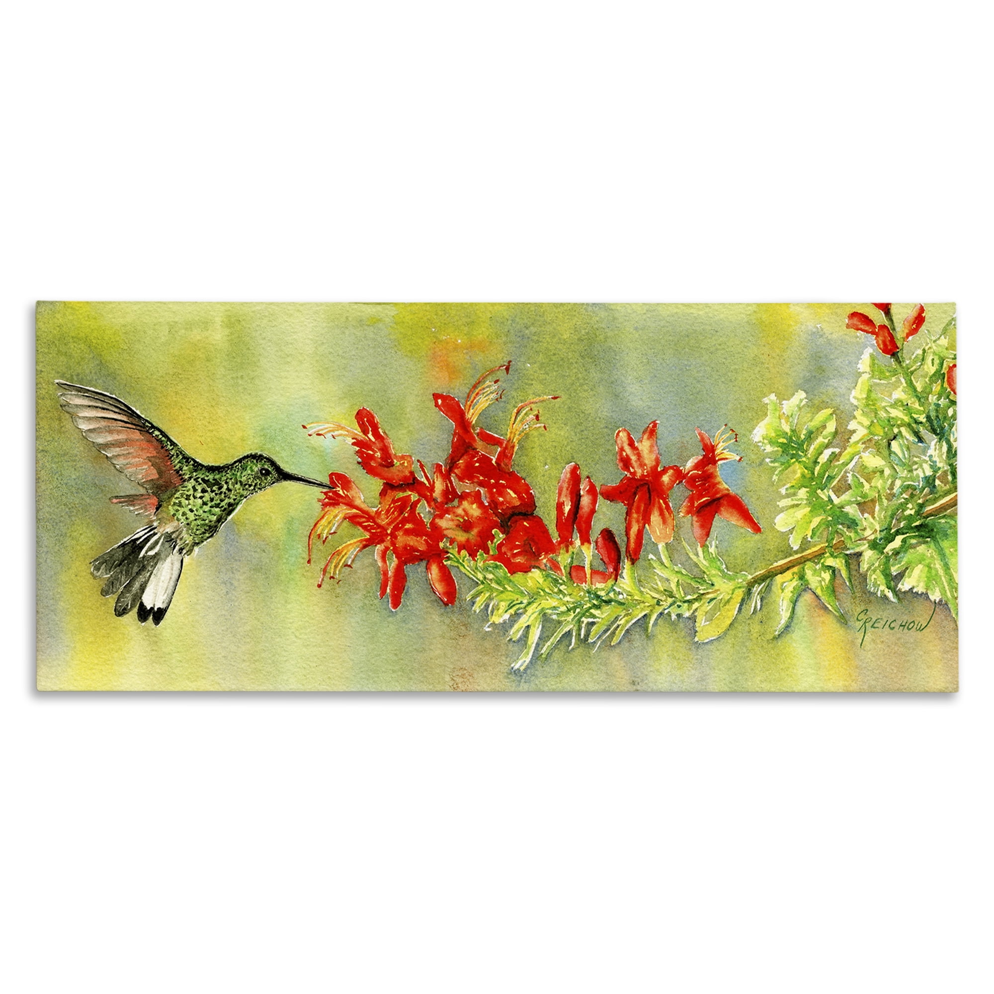 Stupell Industries Quick Sip Hummingbird Animals & Insects Painting Gallery Wrapped Canvas Art Print Wall Art, 30 x 13