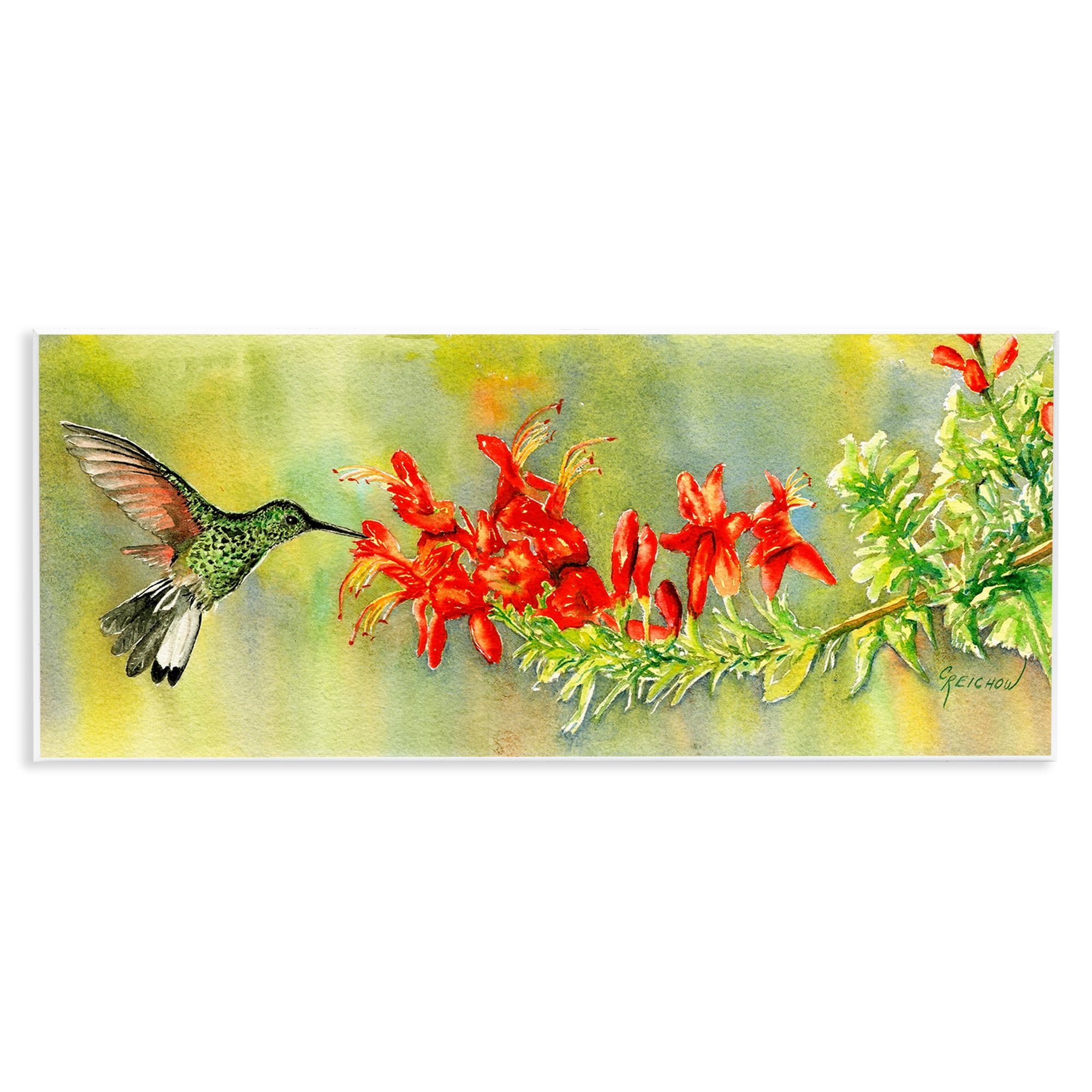 Stupell Industries Quick Sip Hummingbird Animals & Insects Painting Unframed Art Print Wall Art, 17 x 7