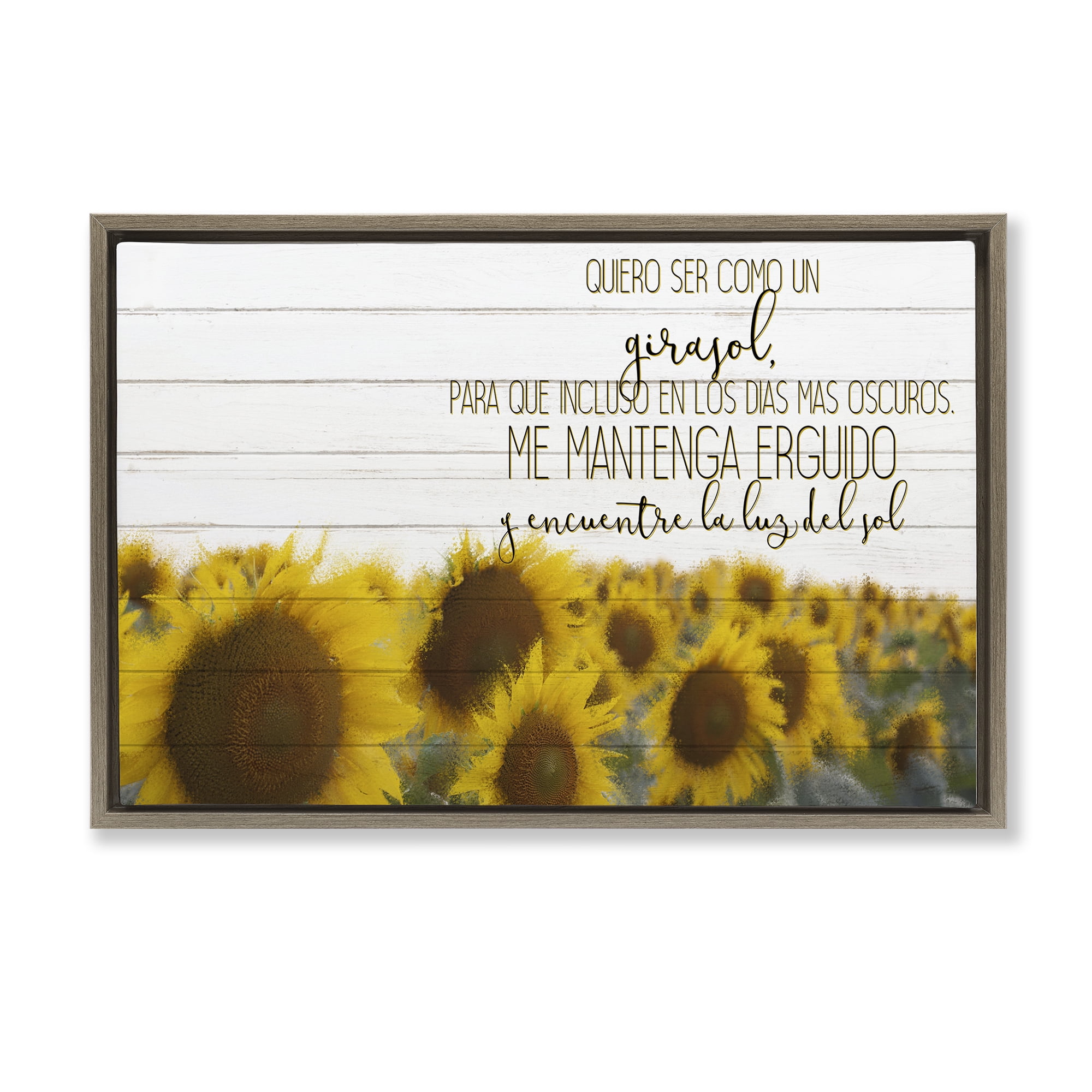 Stupell Industries Quiero Ser Como un Girasol Inspirational Quotes & Sayings Painting Brown Floater Framed Art Print Wall Art, 31 x 21