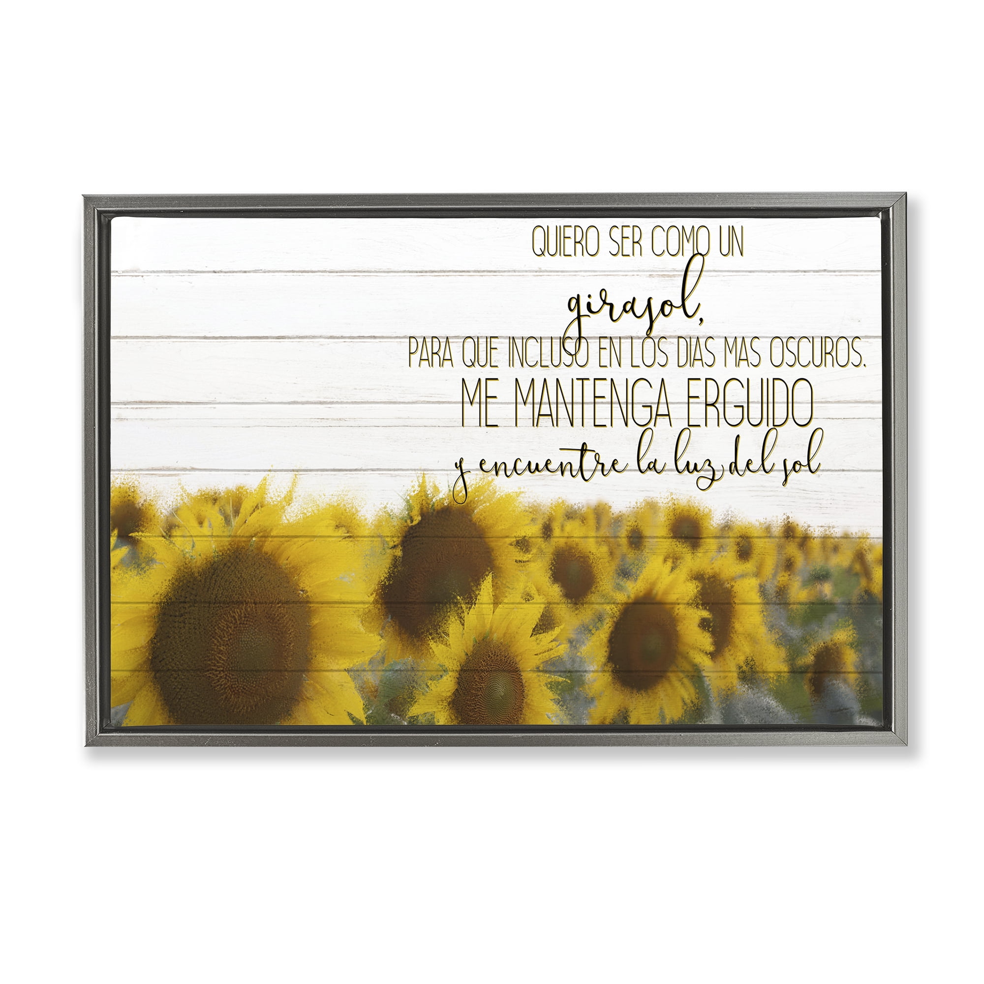Stupell Industries Quiero Ser Como un Girasol Inspirational Quotes & Sayings Painting Gray Floater Framed Art Print Wall Art, 31 x 21
