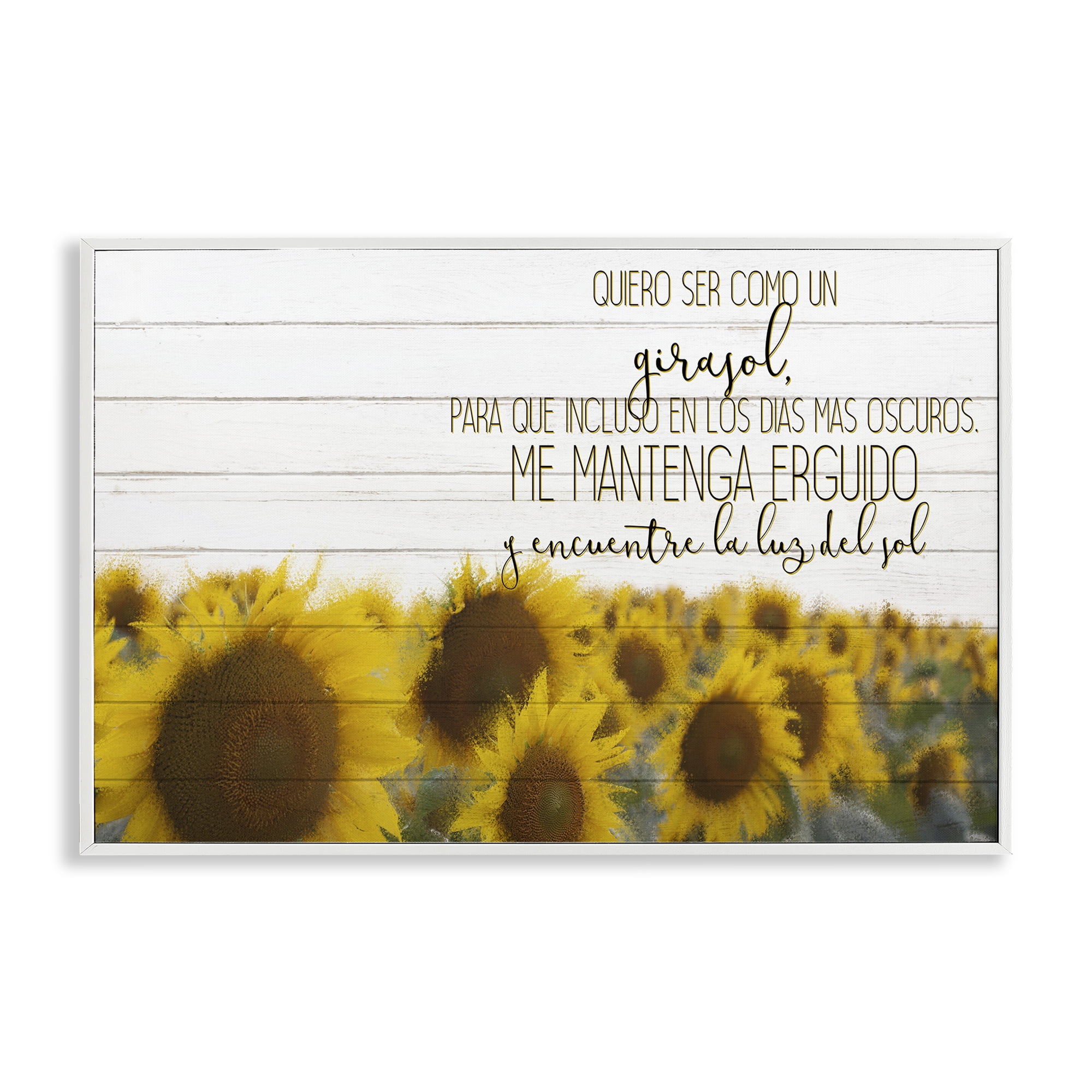 Stupell Industries Quiero Ser Como un Girasol Inspirational Quotes & Sayings Painting White Framed Art Print Wall Art, 24 x 16
