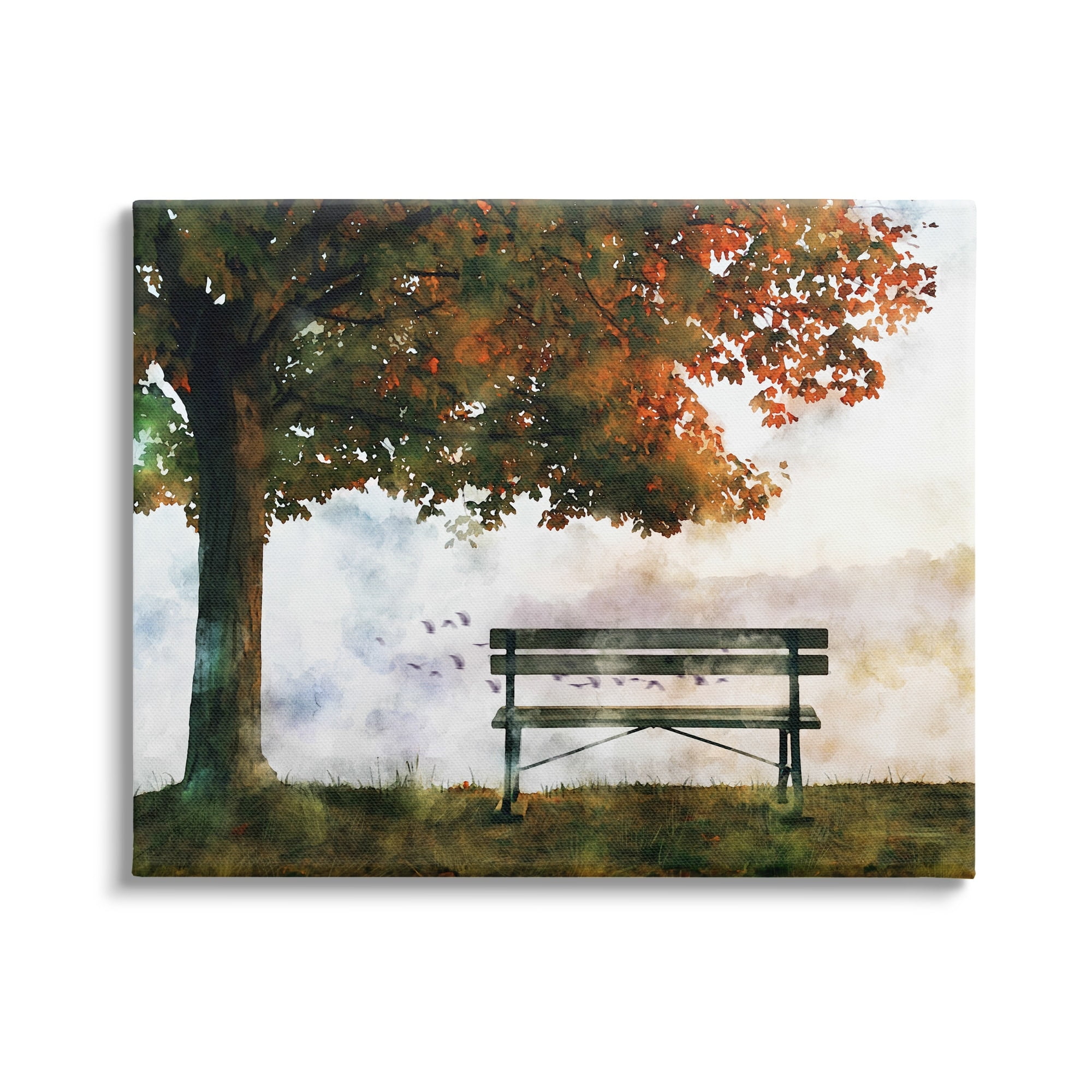Stupell Industries Quiet Autumn Park Bench and Tree Surrealist Illustration,20 x 16, Design by Ziwei Li