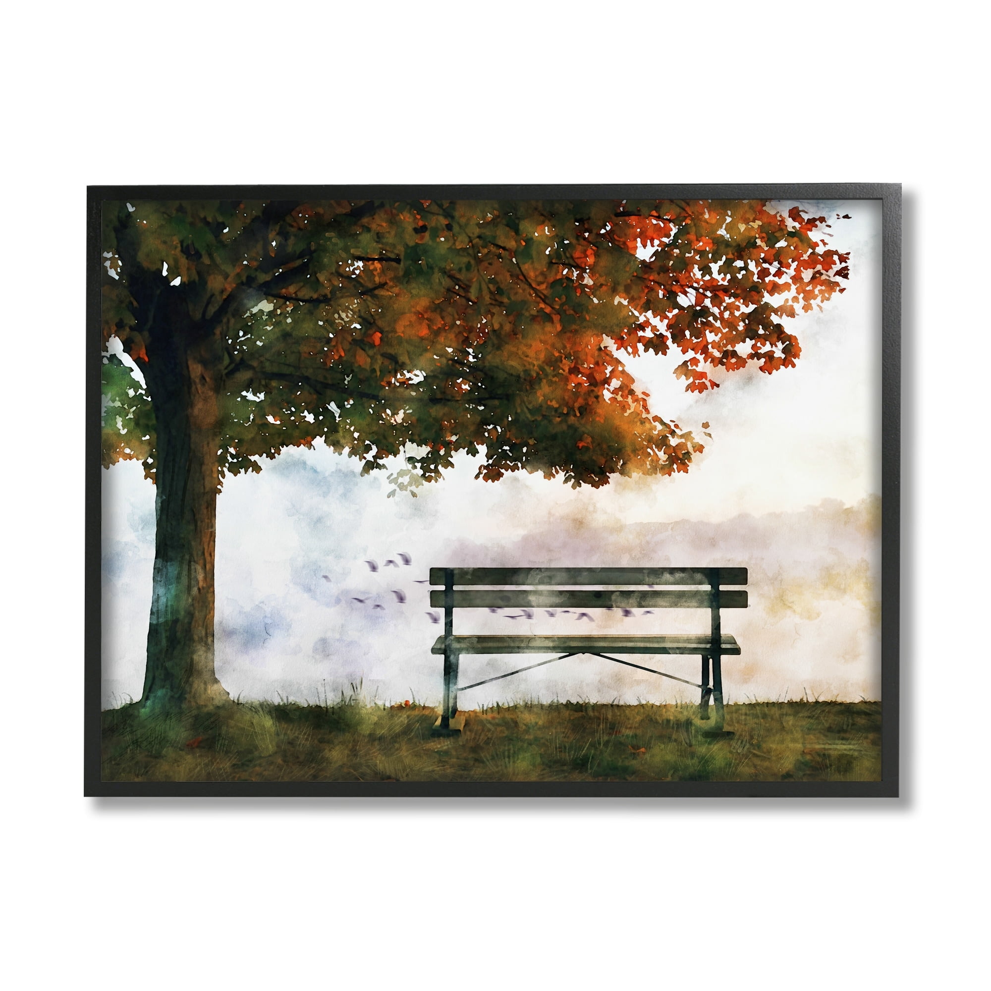 Stupell Industries Quiet Autumn Park Bench and Tree Surrealist Illustration,20 x 16, Design by Ziwei Li