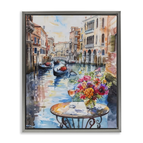 Stupell Industries Quiet Canal City View Gray Framed Floater Canvas Wall Art design by LSR Creative Studio, 31 x 25