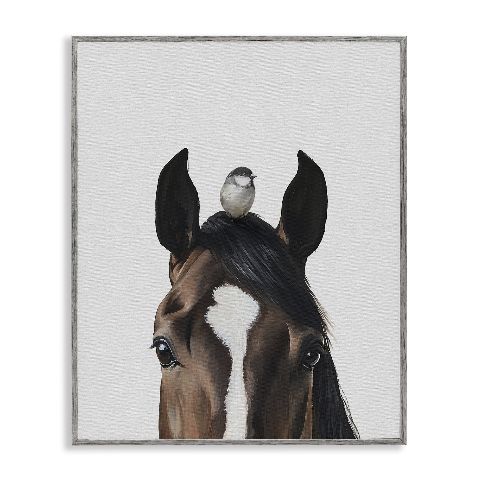 Stupell Industries Quiet Companion Horse & Bird Gray Framed Giclee Art, design by Svetlana Aleynikova