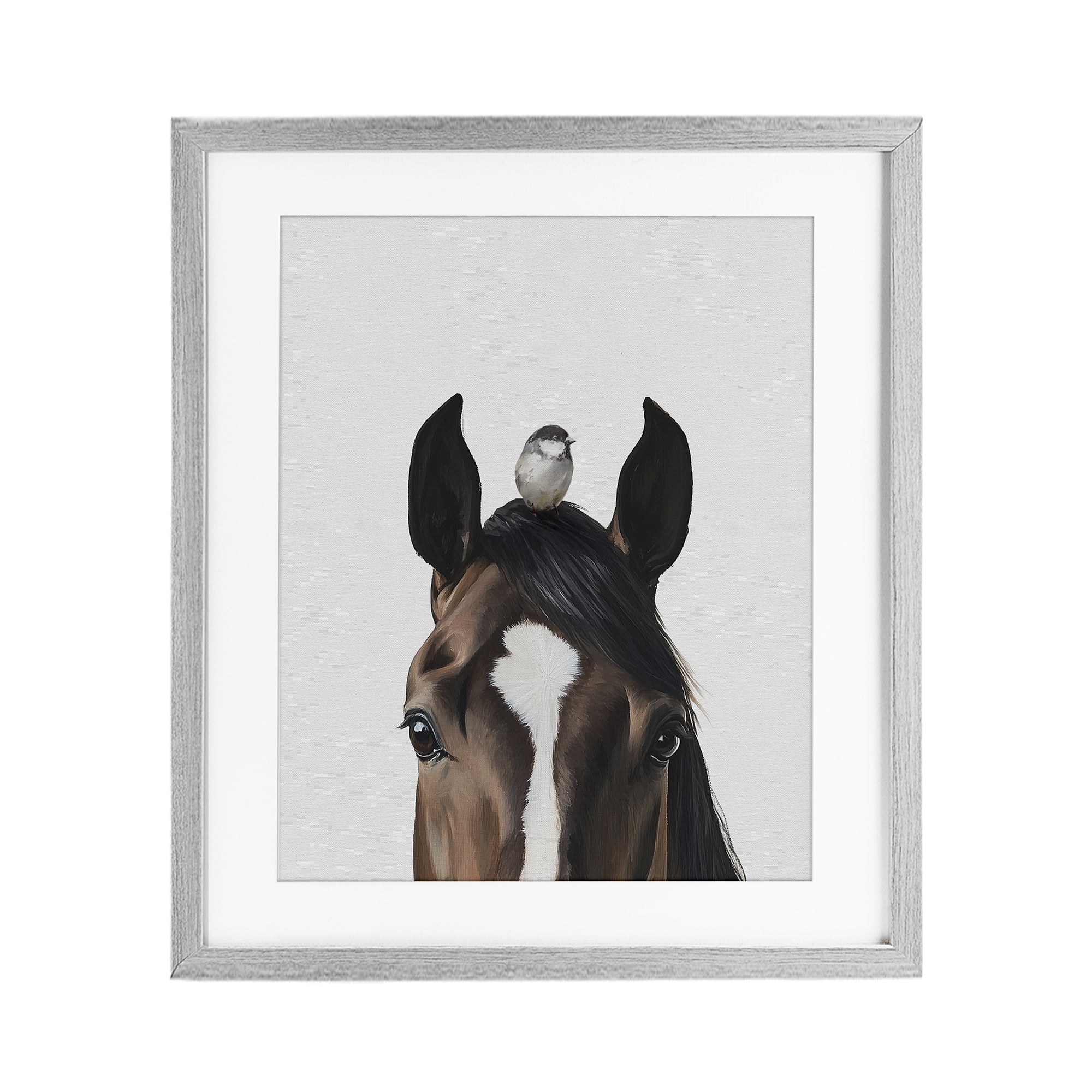 Stupell Industries Quiet Companion Horse & Bird Gray Framed Print Under Glass, design by Svetlana Aleynikova