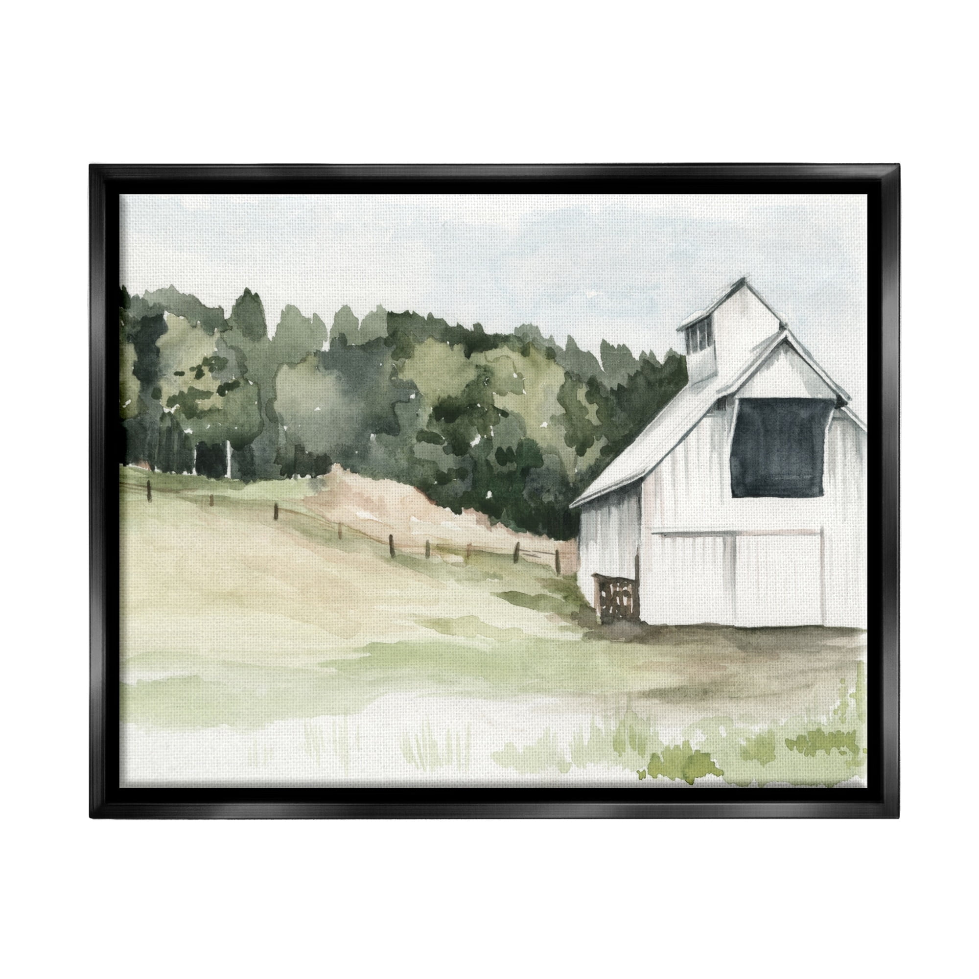 Stupell Industries Quiet Countryside Farmhouse Cottage Green Pasture Jet Black Framed Floating Canvas Wall Art, 24x30, by Jennifer Paxton Parker