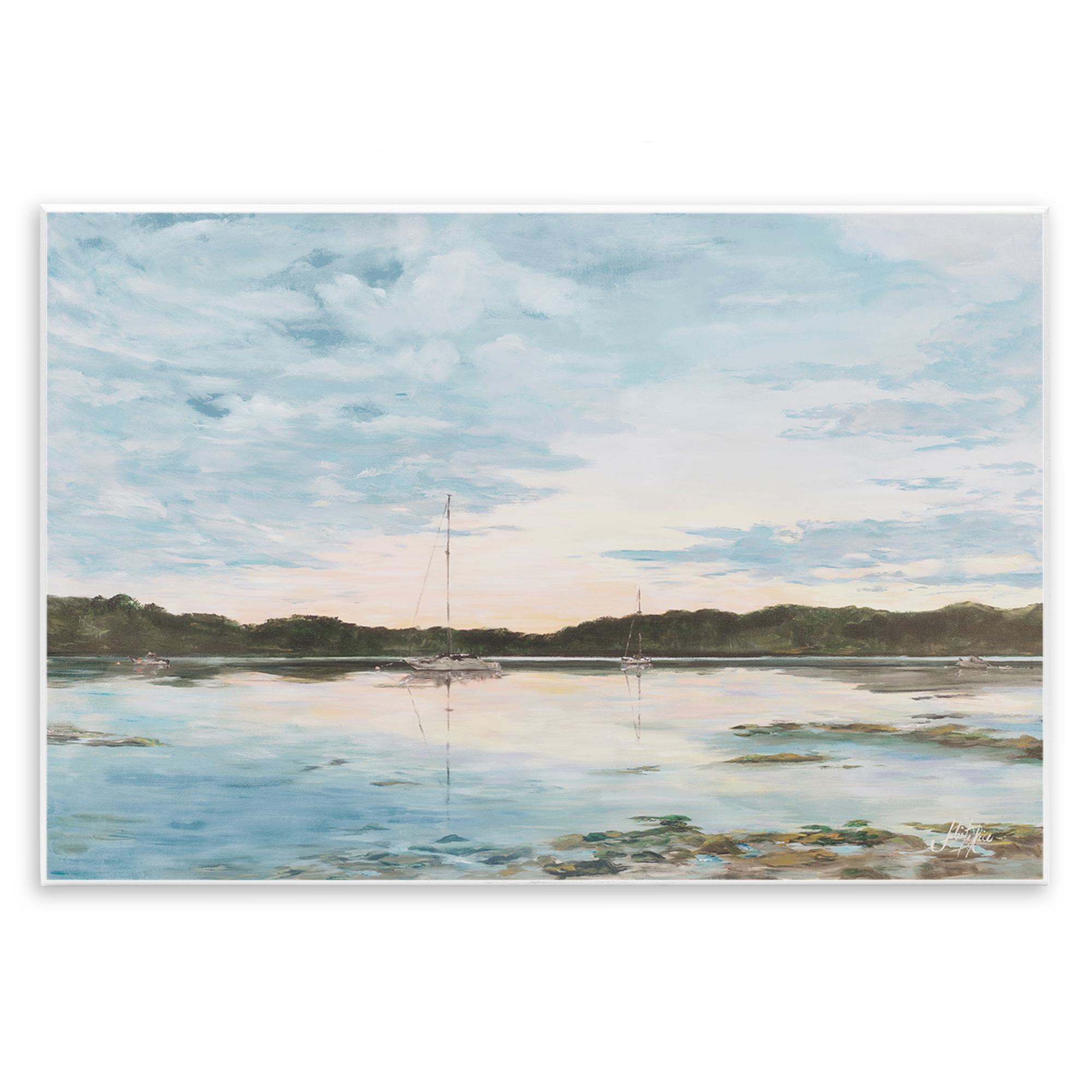 Stupell Industries Quiet Day on Lake Landscape Painting Unframed Art Print Wall Art, 15 x 10