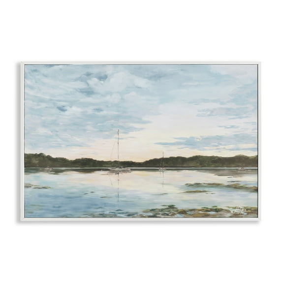 Stupell Industries Quiet Day on Lake Landscape Painting White Framed Art Print Wall Art, 18 x 12