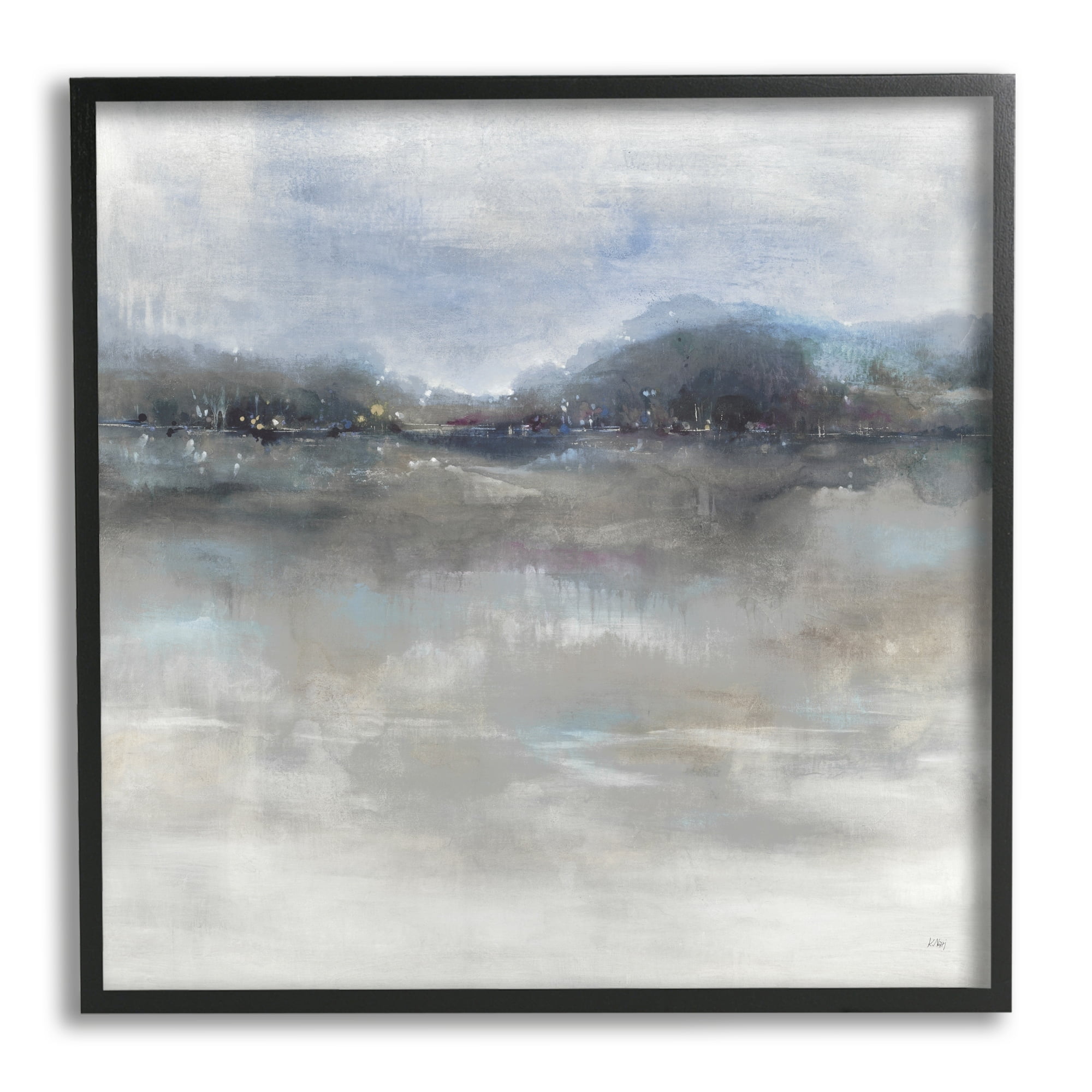 Stupell Industries Quiet Distant Landscape Misty Water Reflection Painting Black Framed Art Print Wall Art, Design by K. Nari