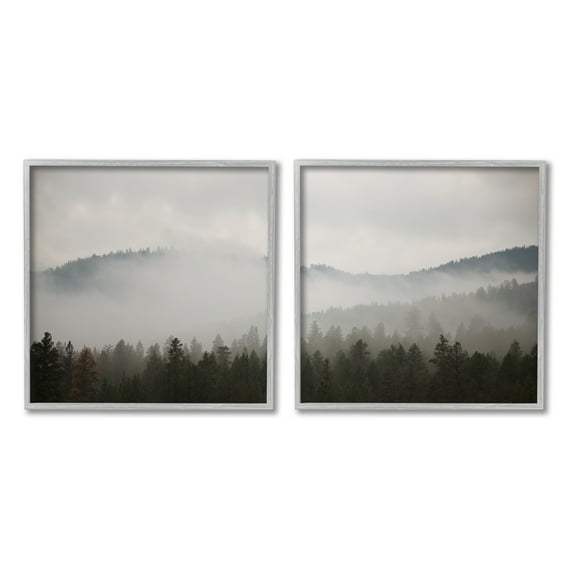 Stupell Industries Quiet Foggy Mountain Forest Nature Landscape Photography Photograph Gray Framed Art Print Wall Art, Set of 2, Design by Carol Robinson