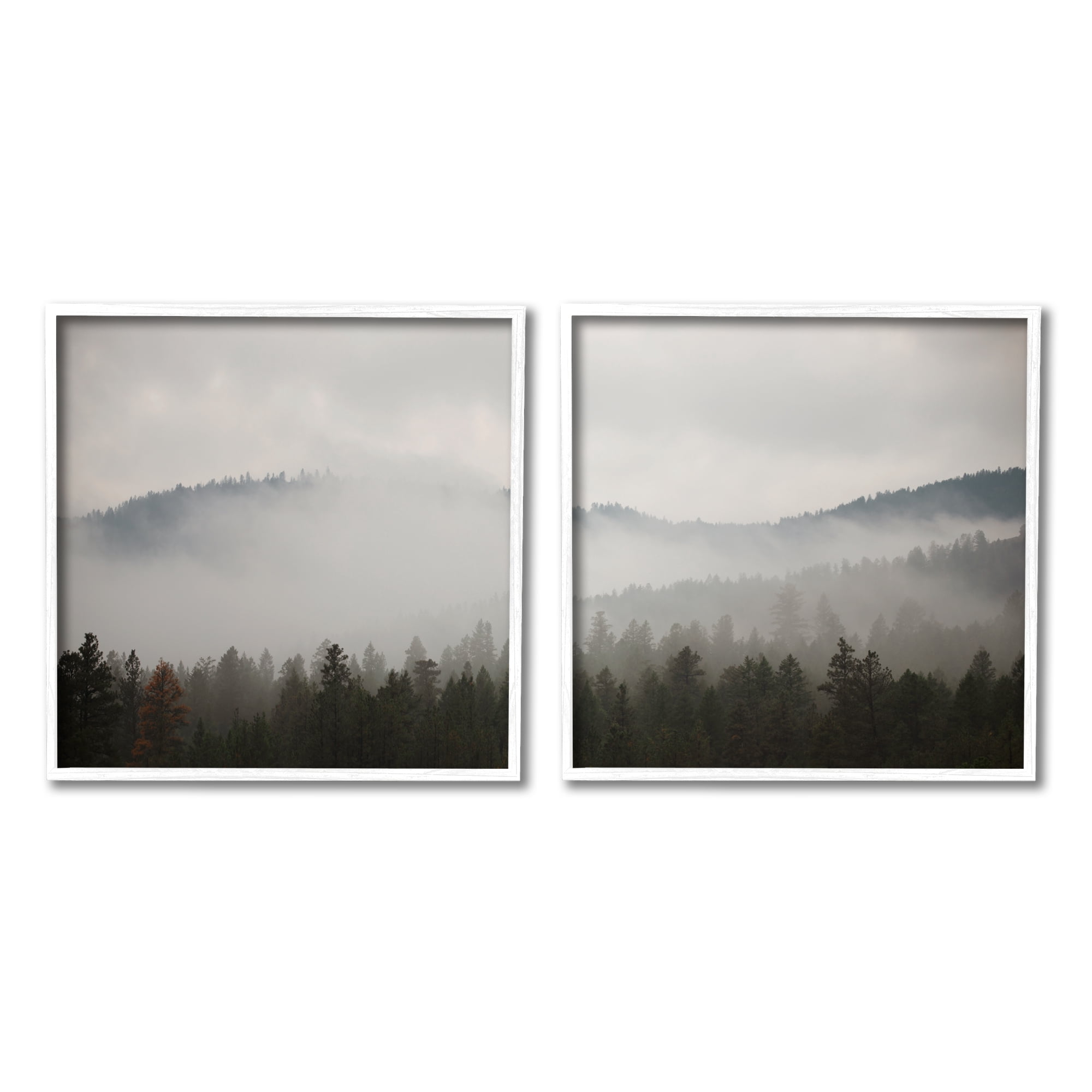 Stupell Industries Quiet Foggy Mountain Forest Nature Landscape Photography Photograph White Framed Art Print Wall Art, Set of 2, Design by Carol Robinson