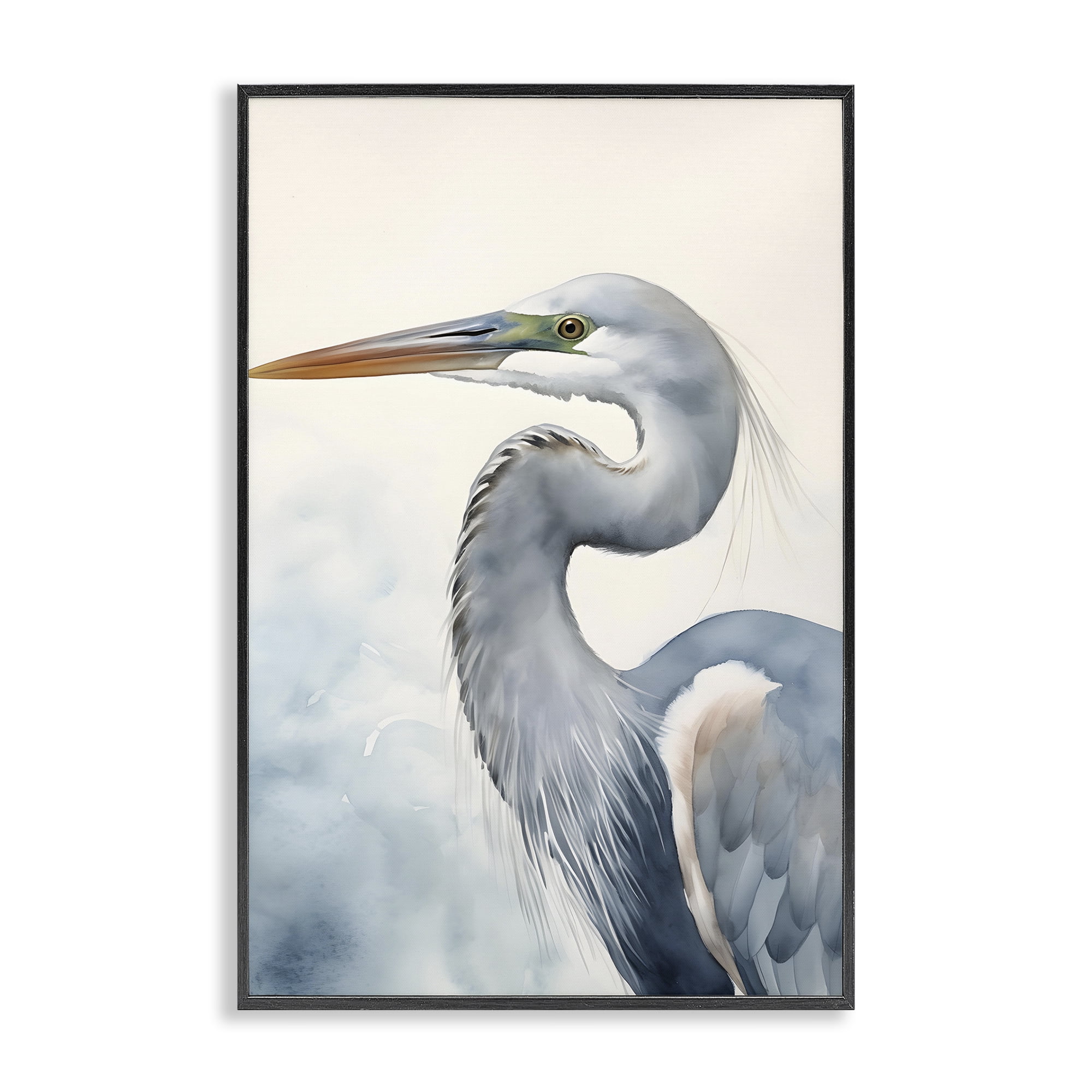 Stupell Industries Quiet Heron Looking Left Animals & Insects Painting Black Framed Art Print Wall Art, 20 x 30