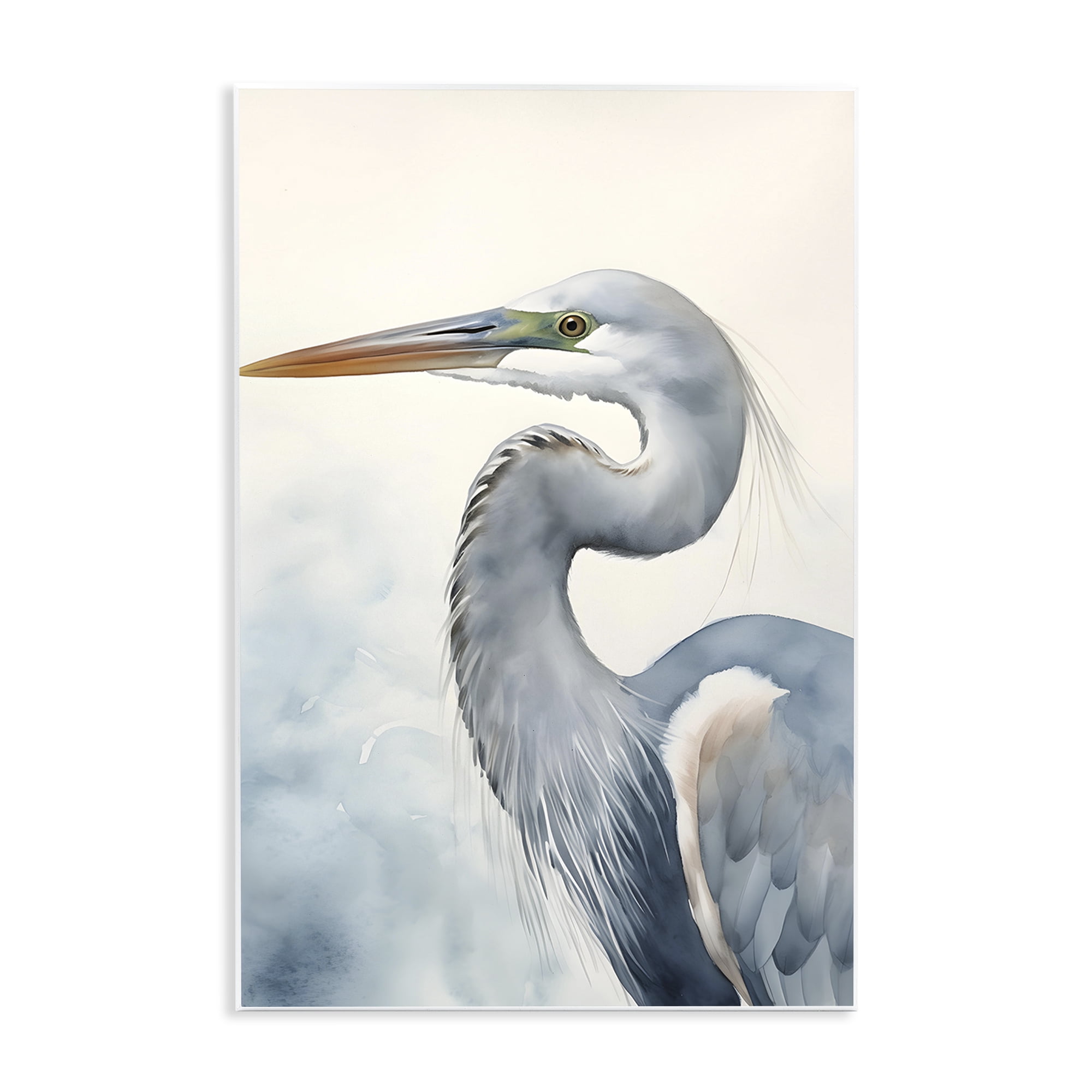 Stupell Industries Quiet Heron Looking Left Animals & Insects Painting Unframed Art Print Wall Art, 13 x 19