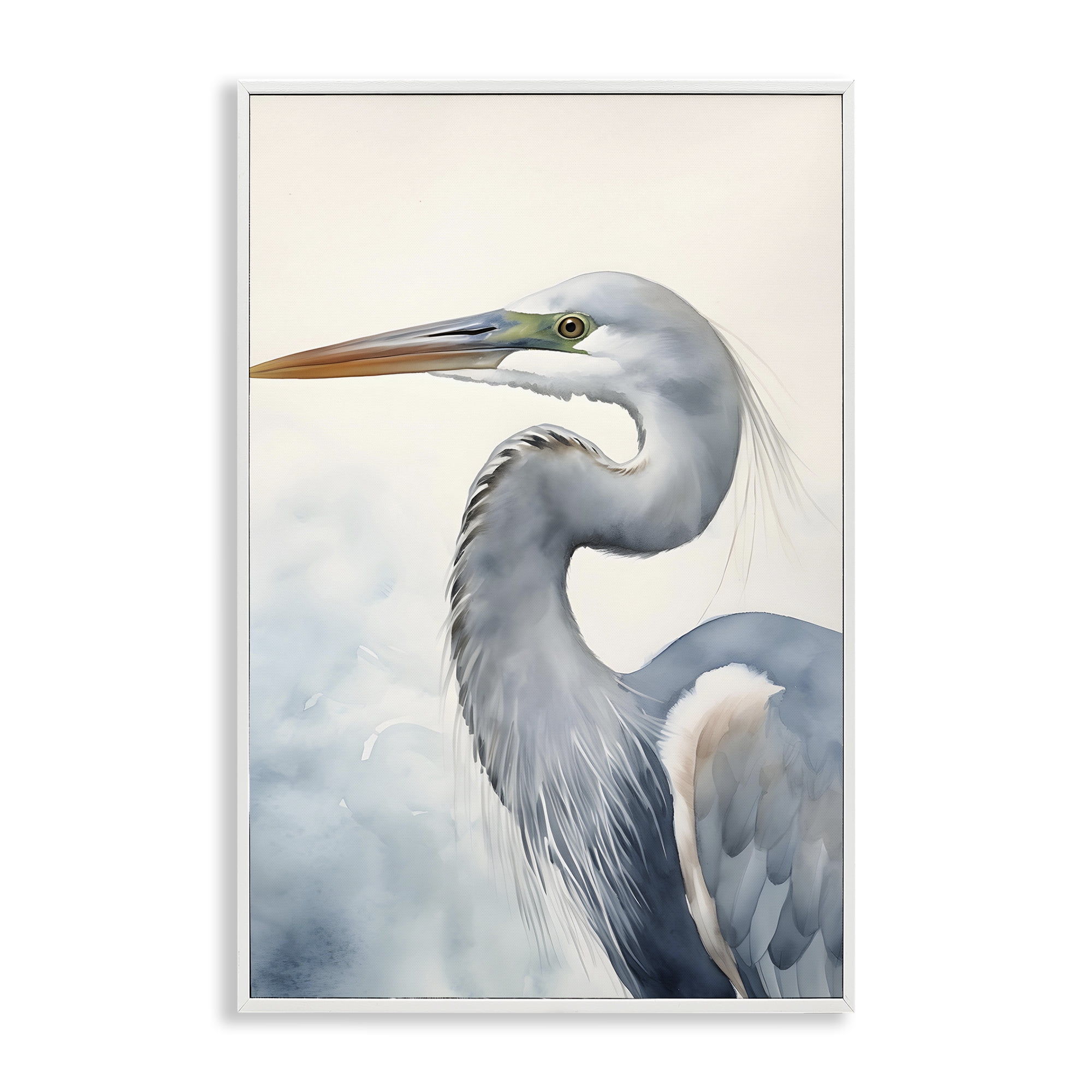 Stupell Industries Quiet Heron Looking Left Animals & Insects Painting White Framed Art Print Wall Art, 12 x 18