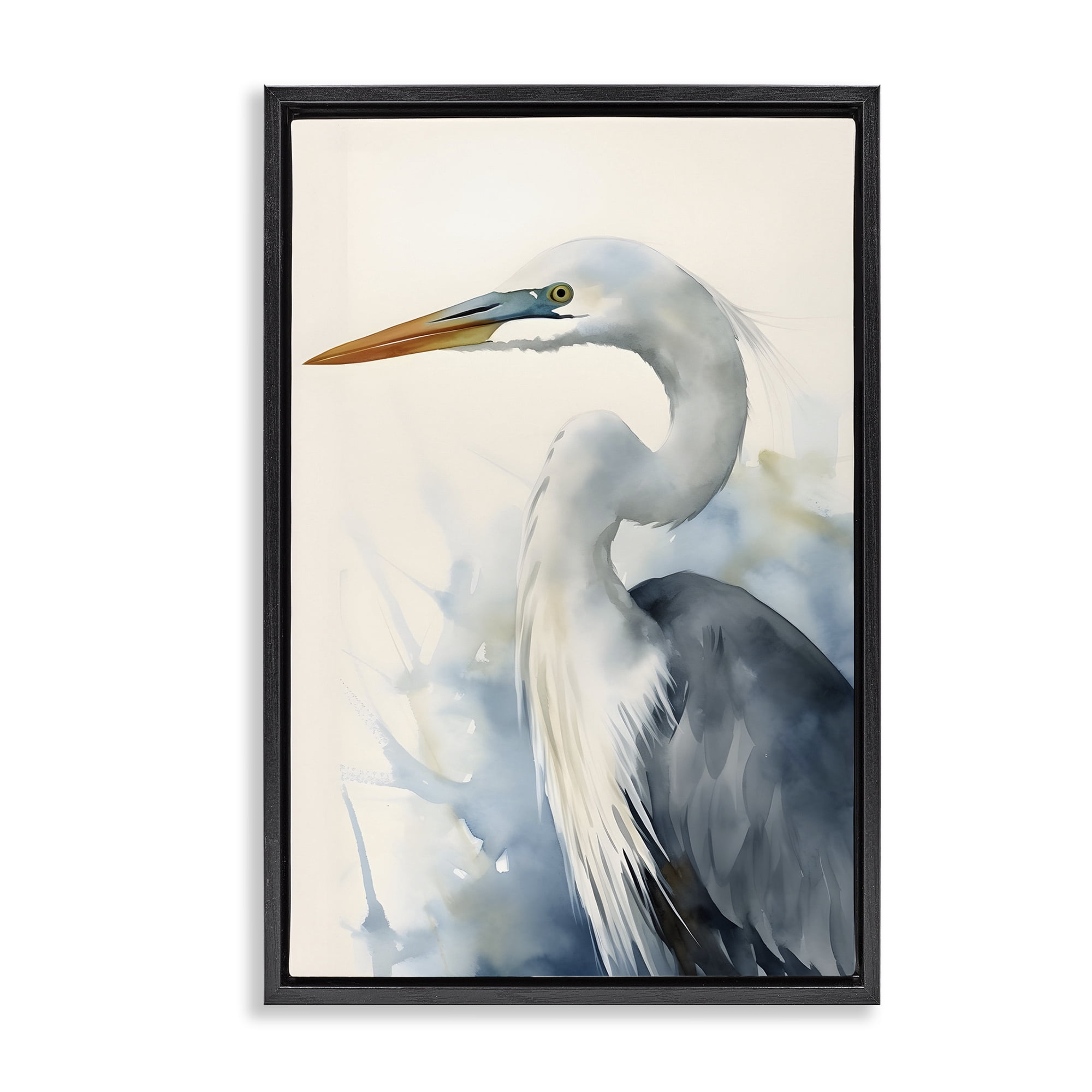 Stupell Industries Quiet Heron View Animals & Insects Painting Black Floater Framed Canvas Art Print Wall Art, 21 x 31